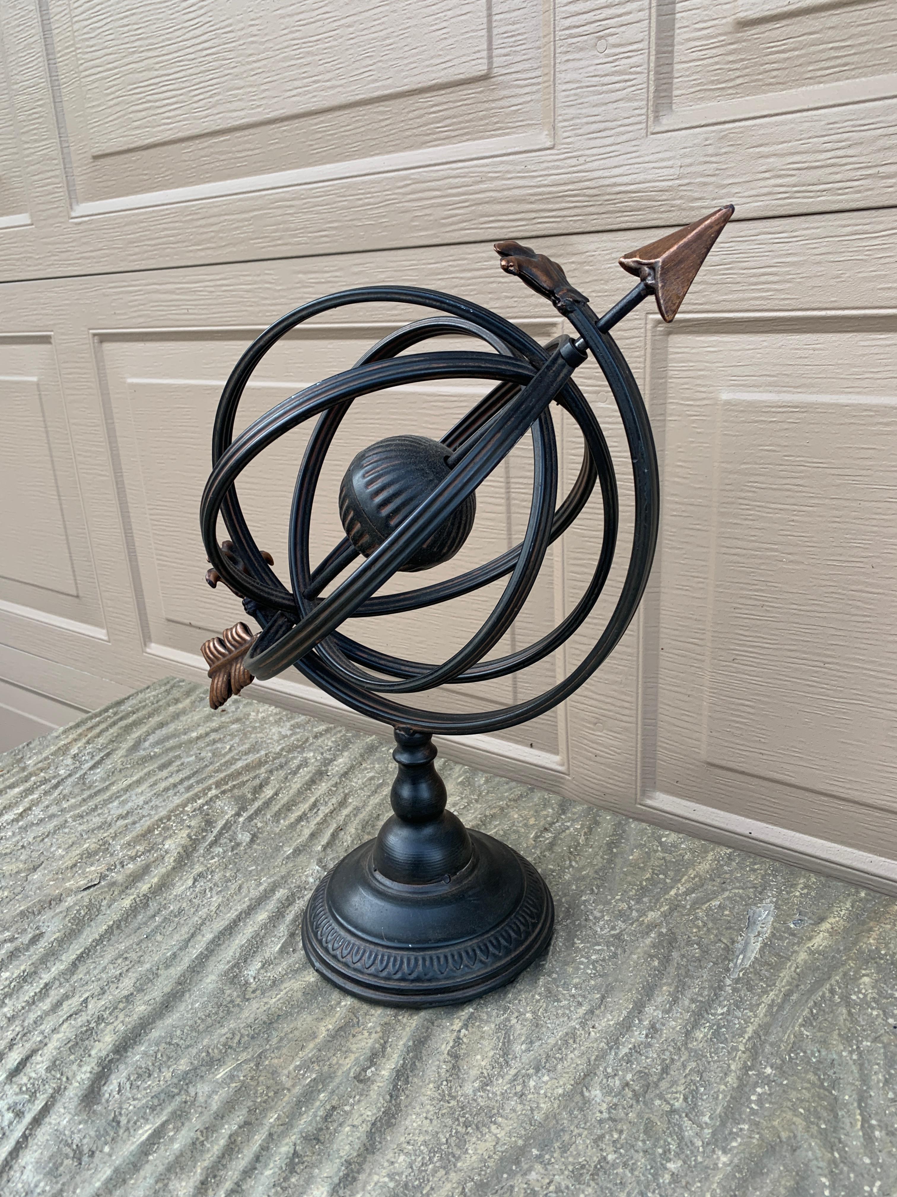 French Provincial Vintage French Country Iron Garden Armillary Sundial For Sale