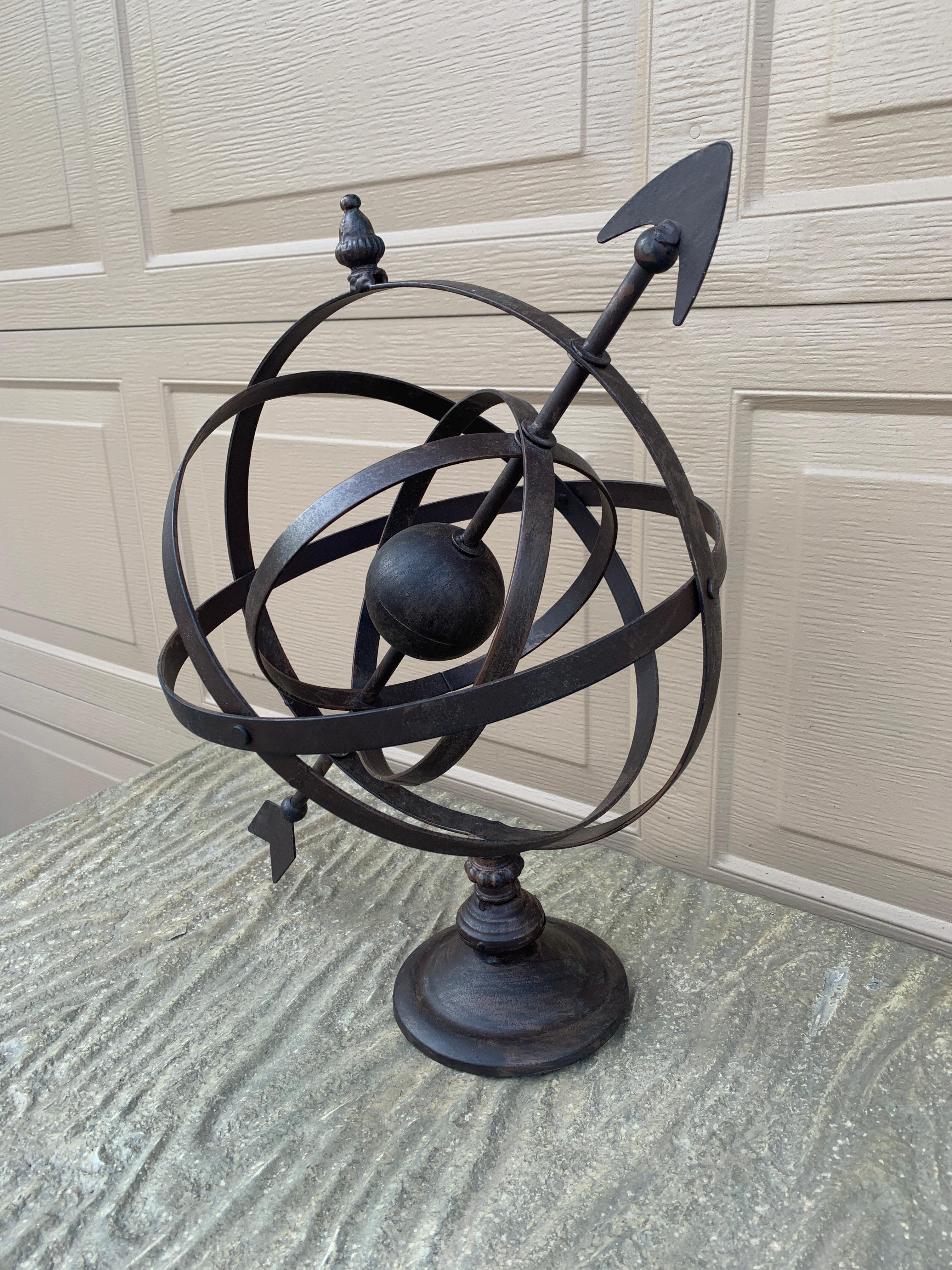 French Provincial Vintage French Country Iron Garden Armillary Sundial For Sale