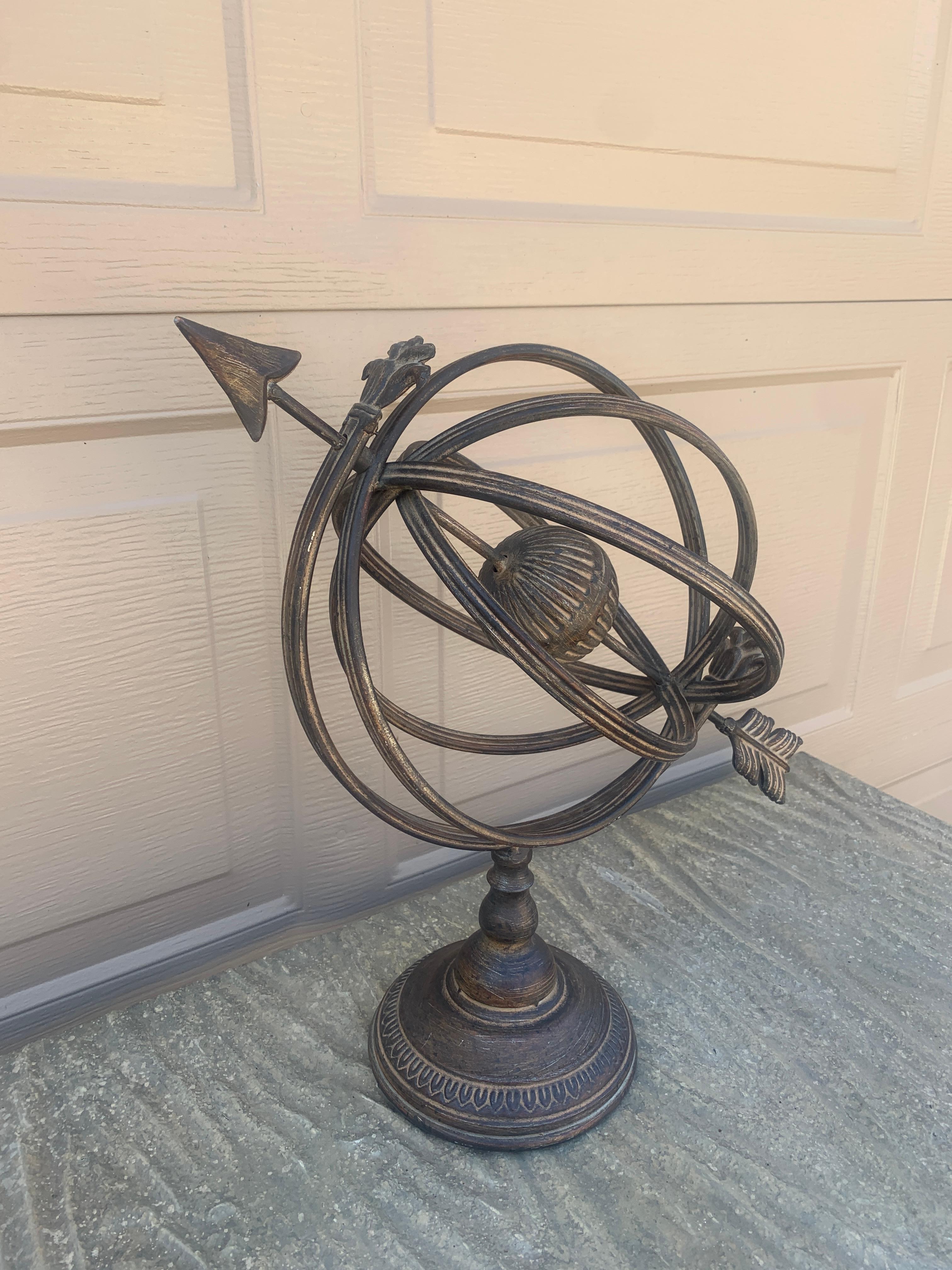 French Provincial Vintage French Country Iron Garden Armillary Sundial For Sale