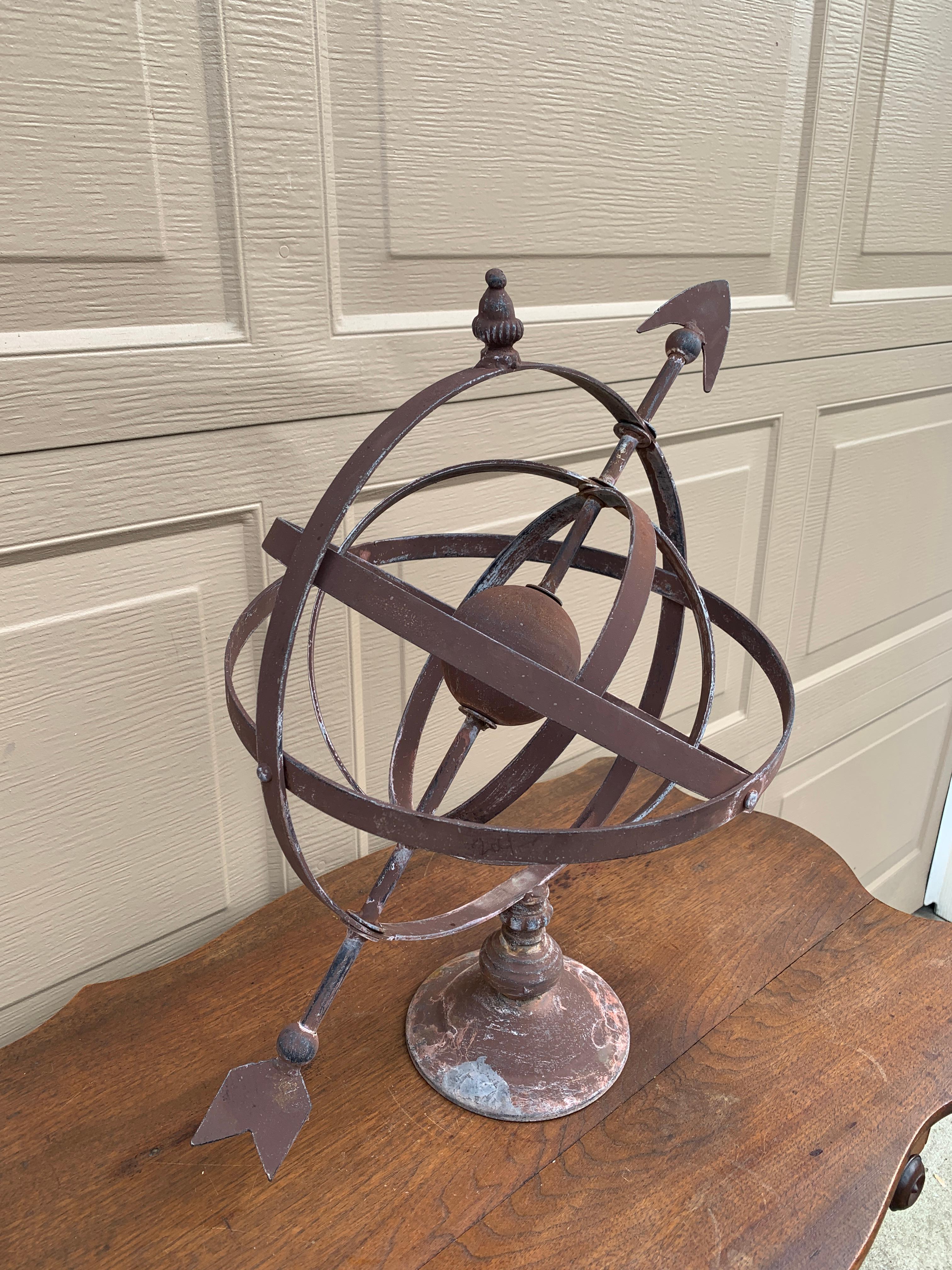 American Vintage French Country Iron Garden Armillary Sundial For Sale