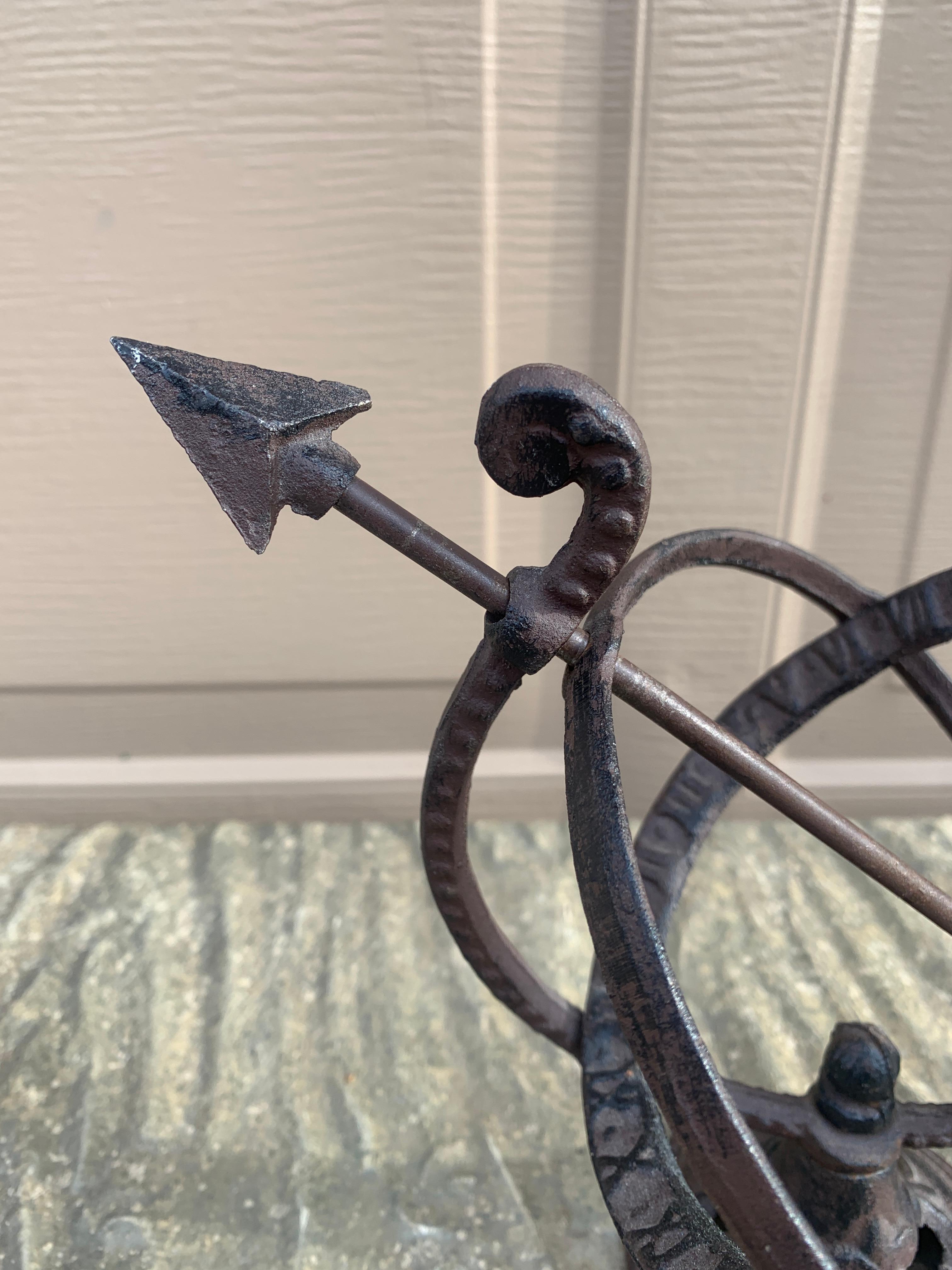 American Vintage French Country Iron Garden Armillary Sundial For Sale