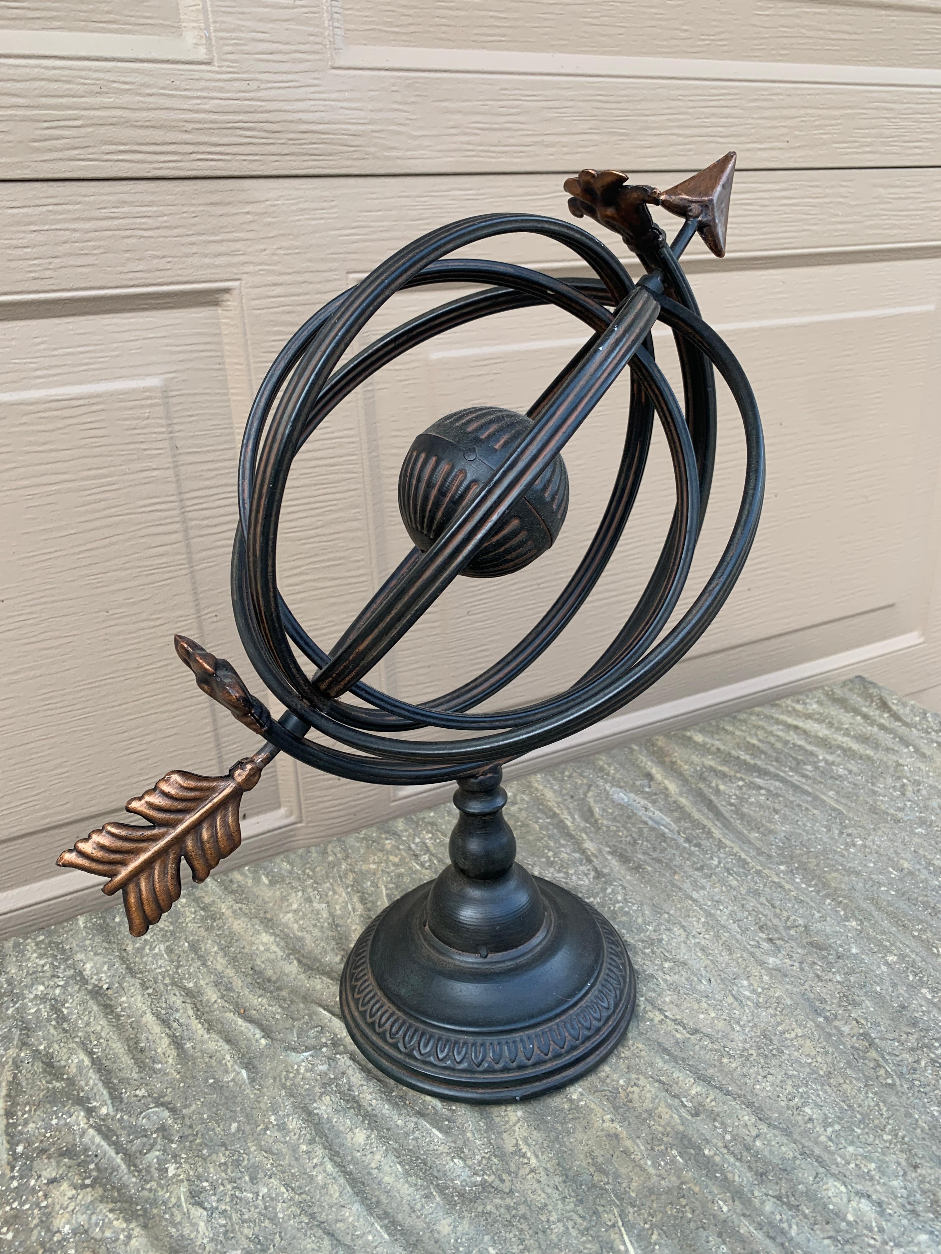 American Vintage French Country Iron Garden Armillary Sundial For Sale