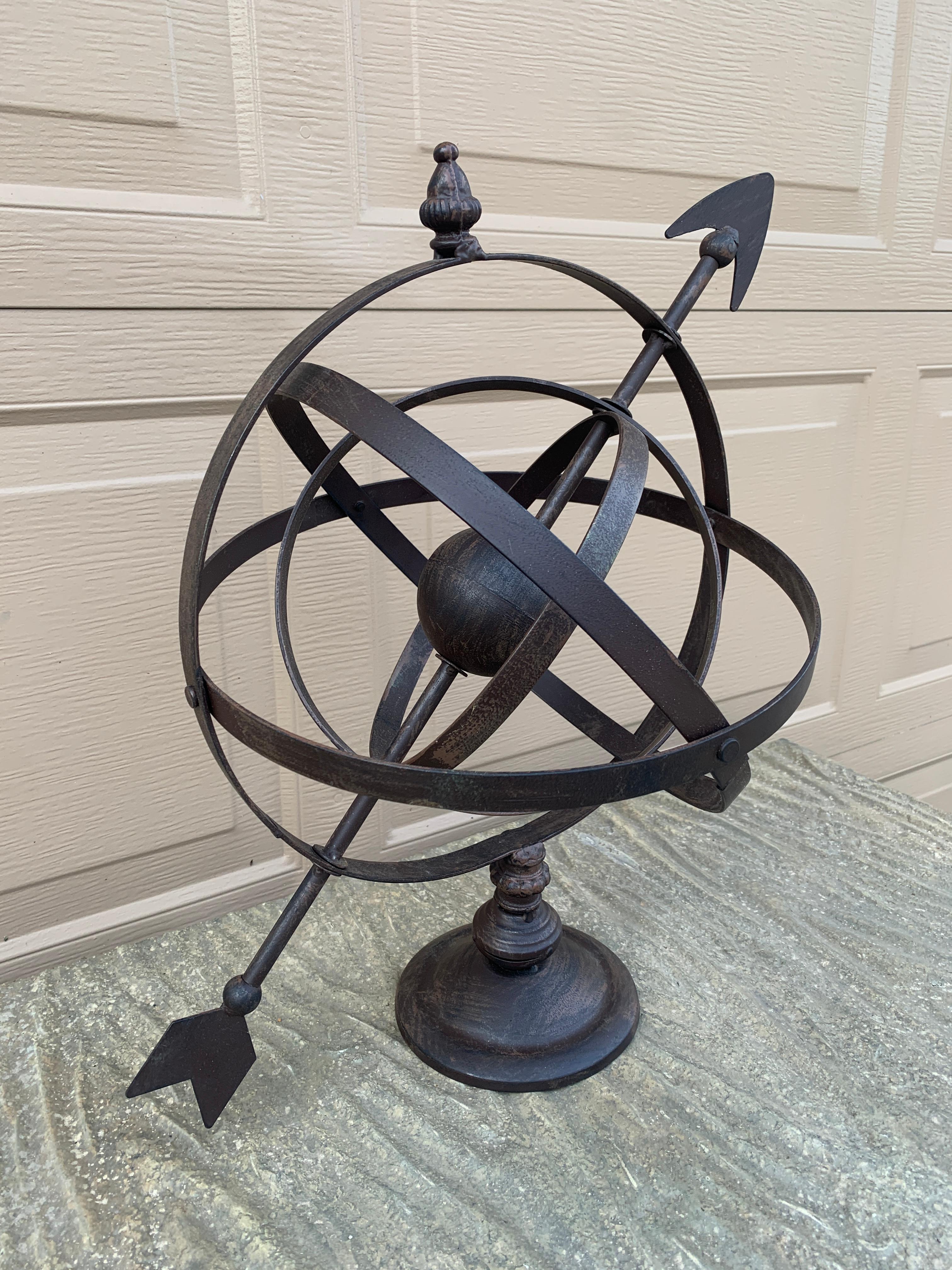 American Vintage French Country Iron Garden Armillary Sundial For Sale