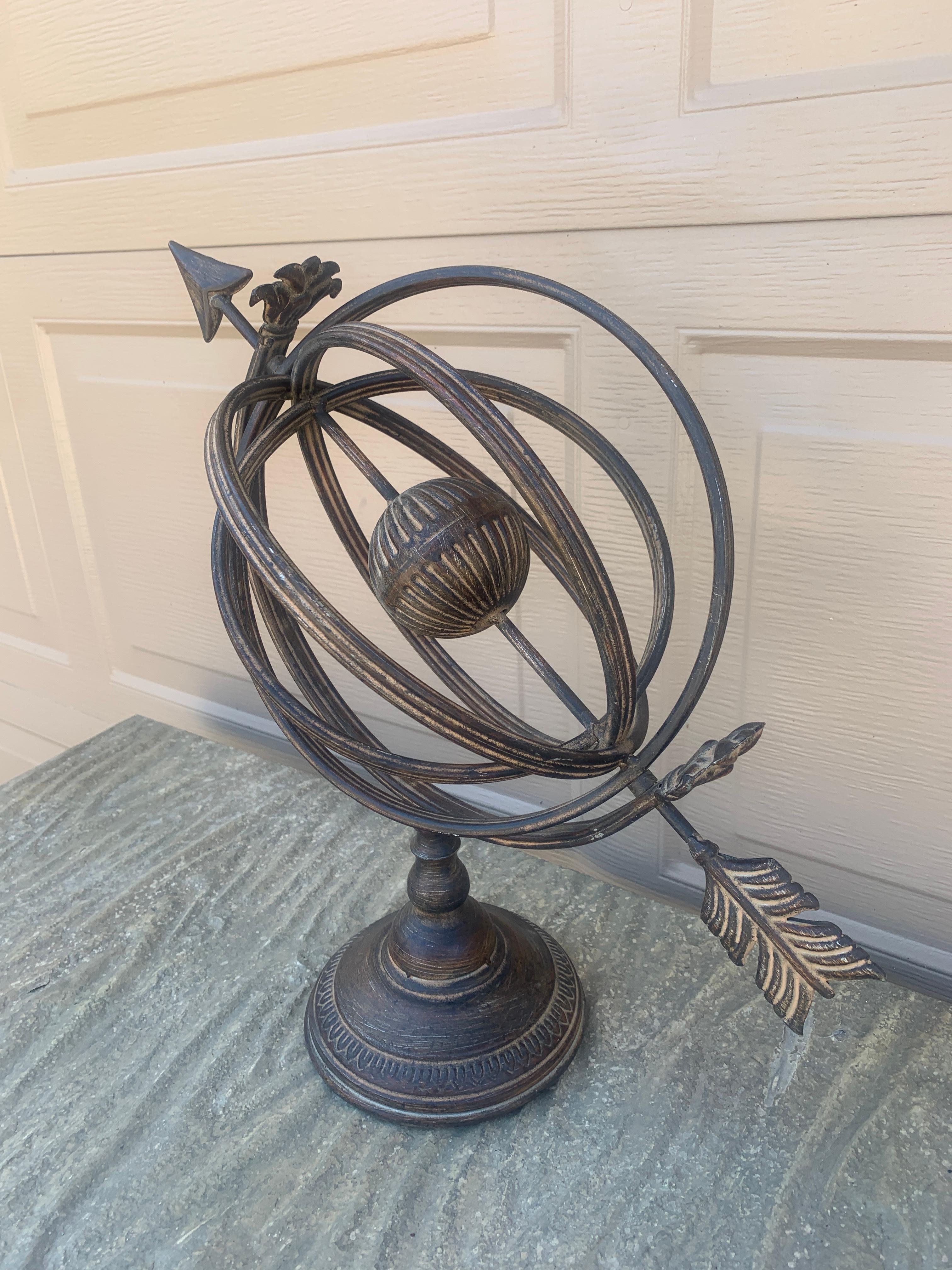 American Vintage French Country Iron Garden Armillary Sundial For Sale