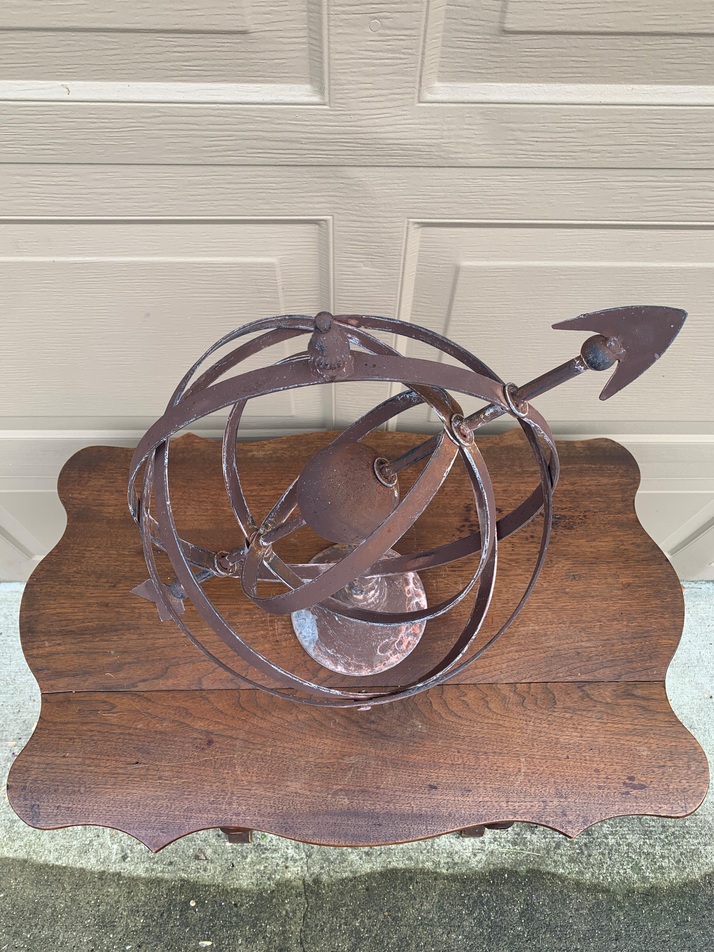 Vintage French Country Iron Garden Armillary Sundial In Good Condition For Sale In Elkhart, IN