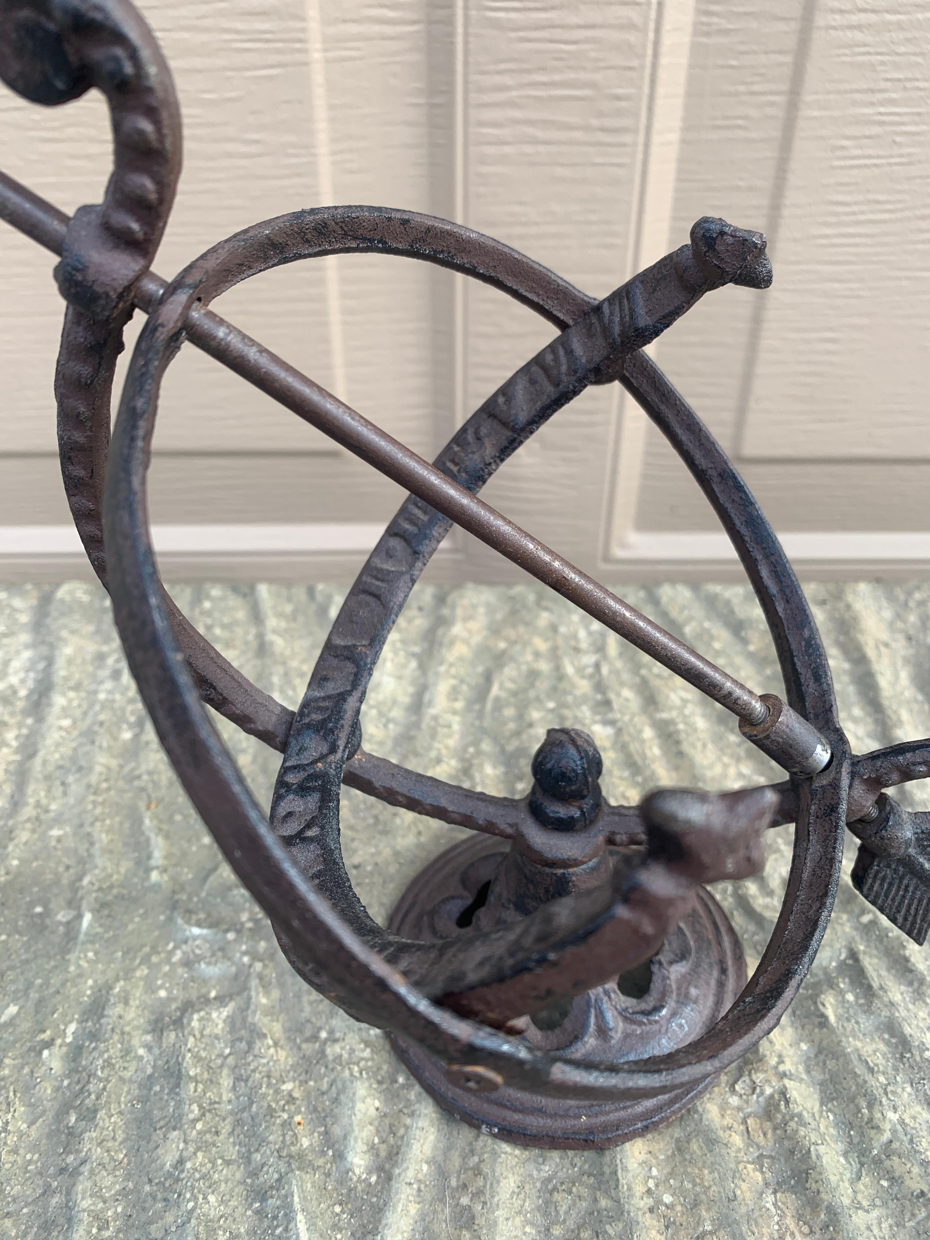 Vintage French Country Iron Garden Armillary Sundial In Good Condition For Sale In Elkhart, IN