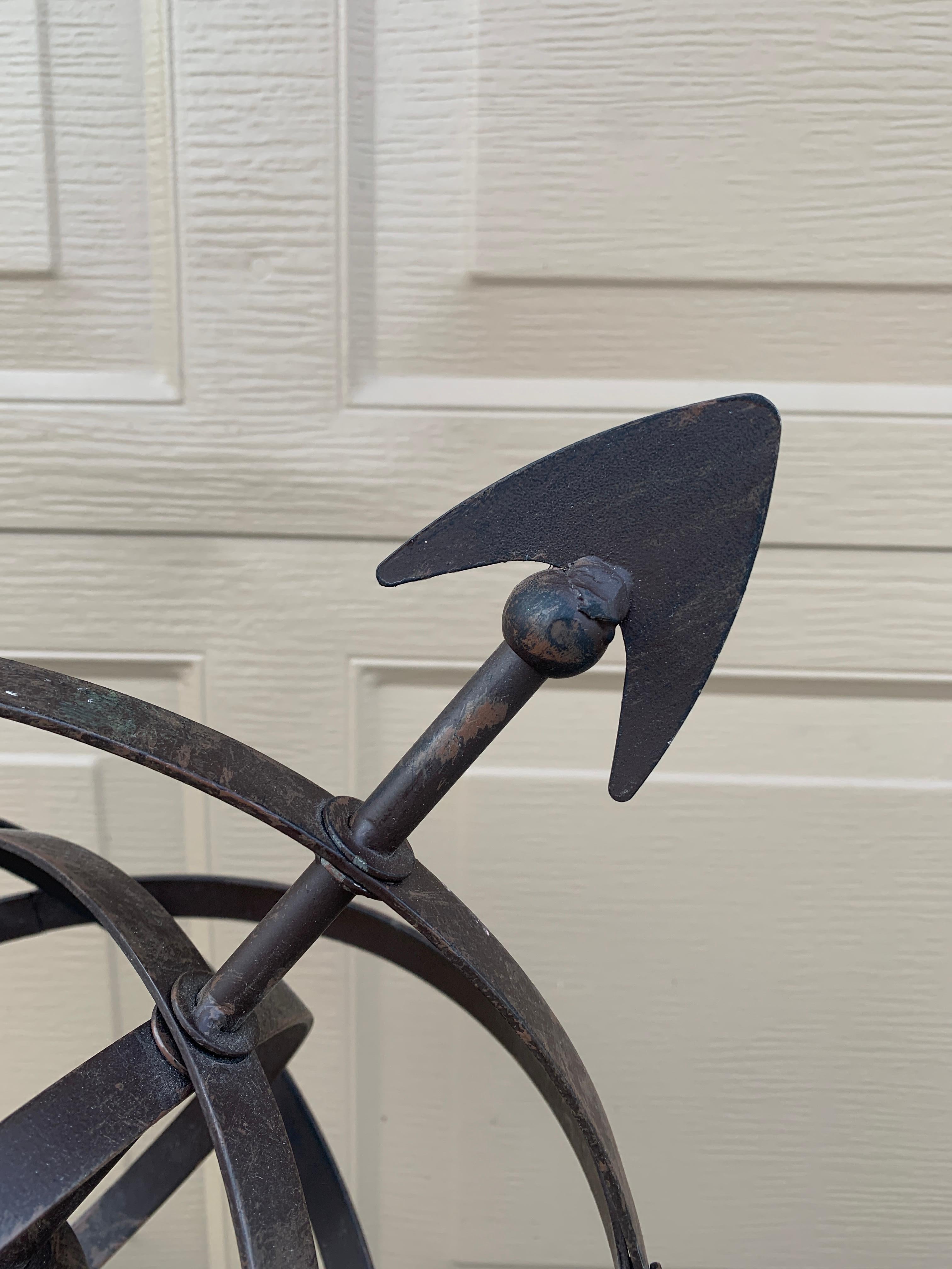 Vintage French Country Iron Garden Armillary Sundial In Good Condition For Sale In Elkhart, IN