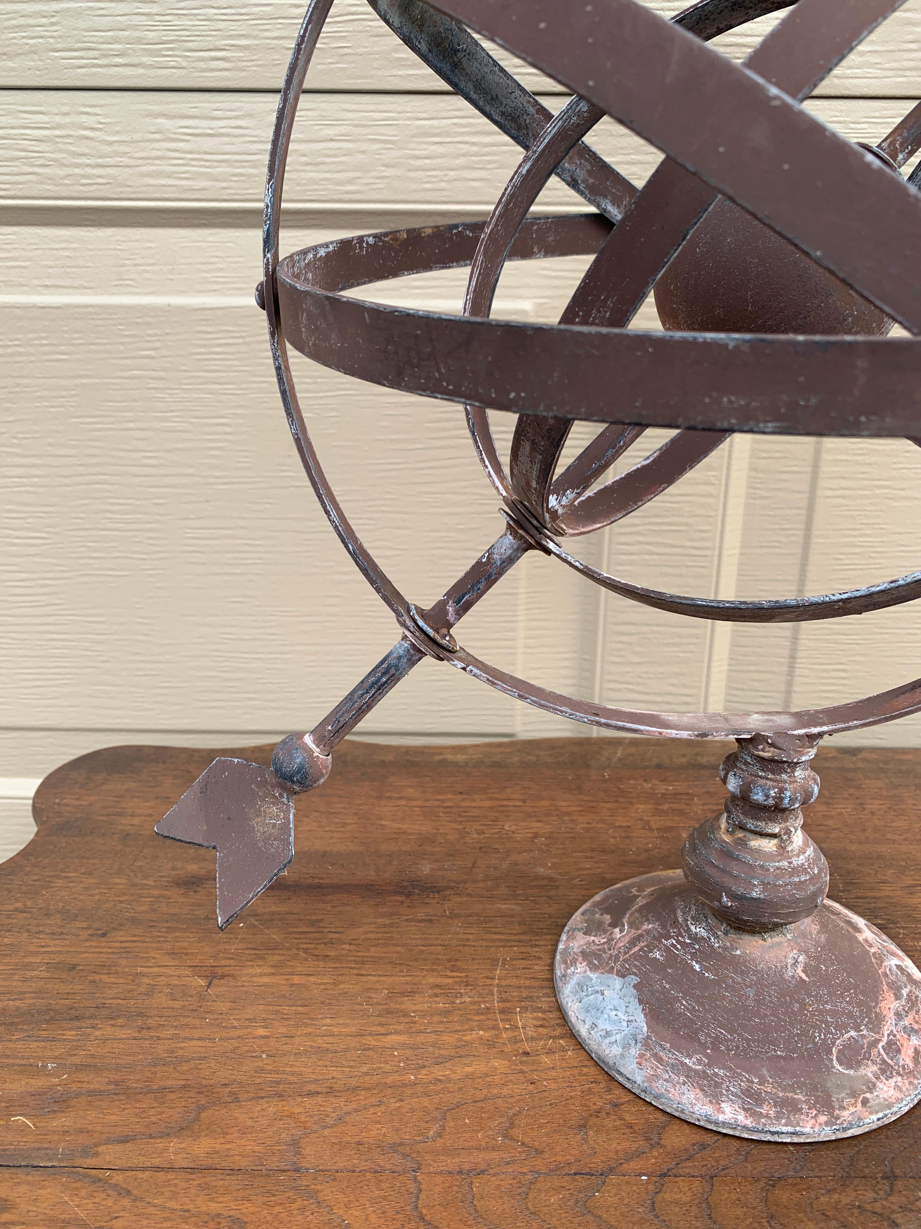 20th Century Vintage French Country Iron Garden Armillary Sundial For Sale