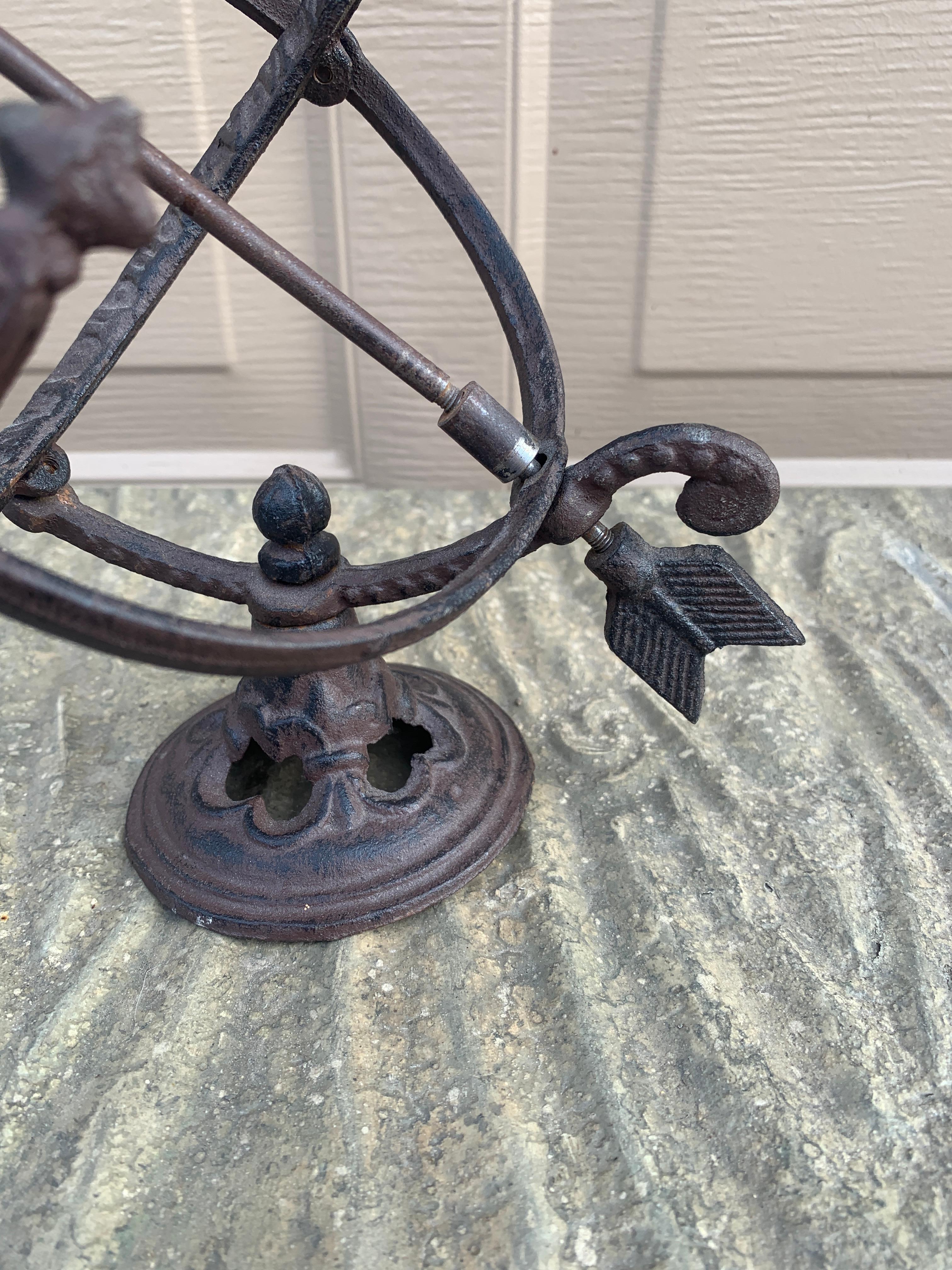 20th Century Vintage French Country Iron Garden Armillary Sundial For Sale