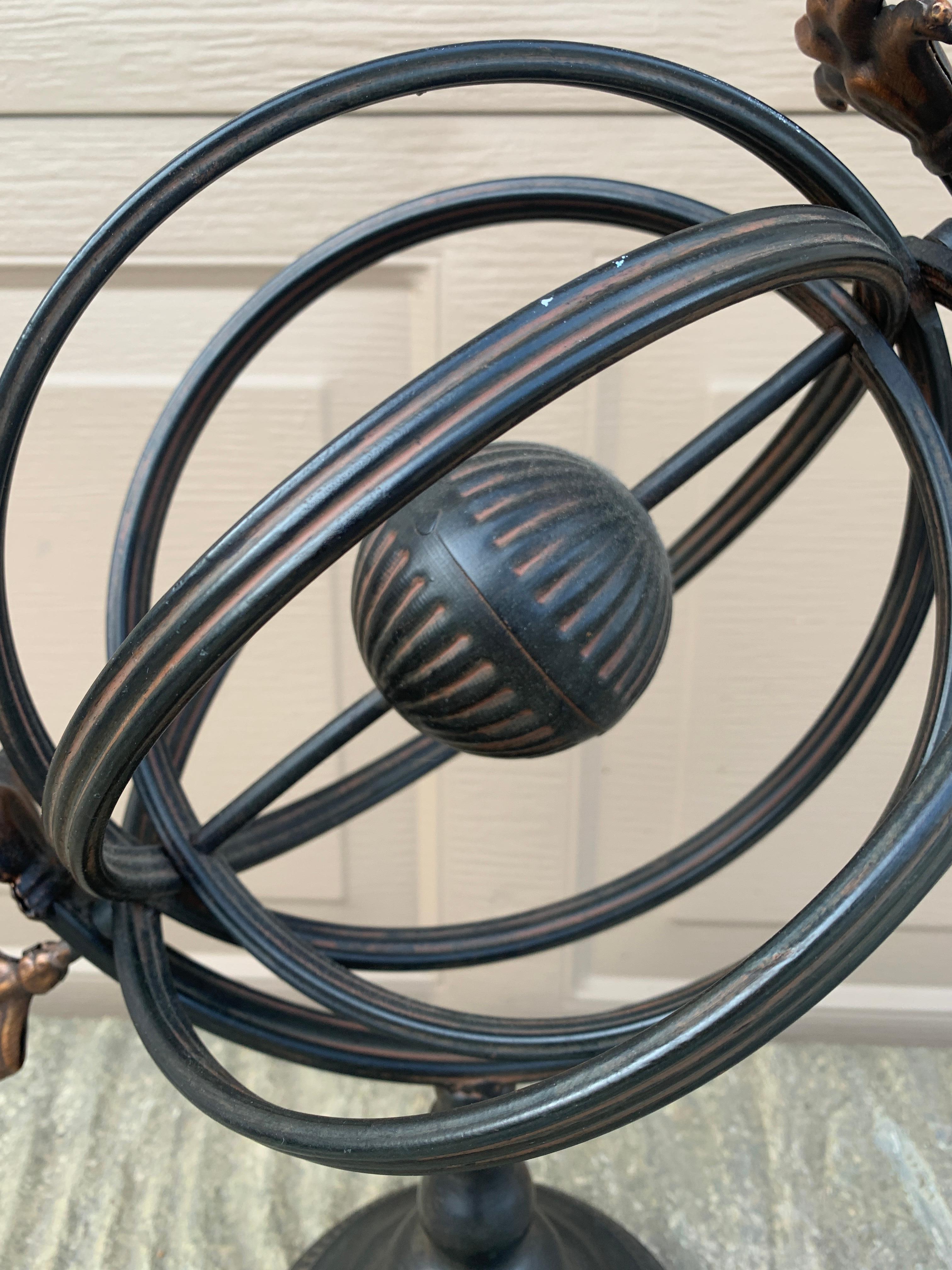 20th Century Vintage French Country Iron Garden Armillary Sundial For Sale