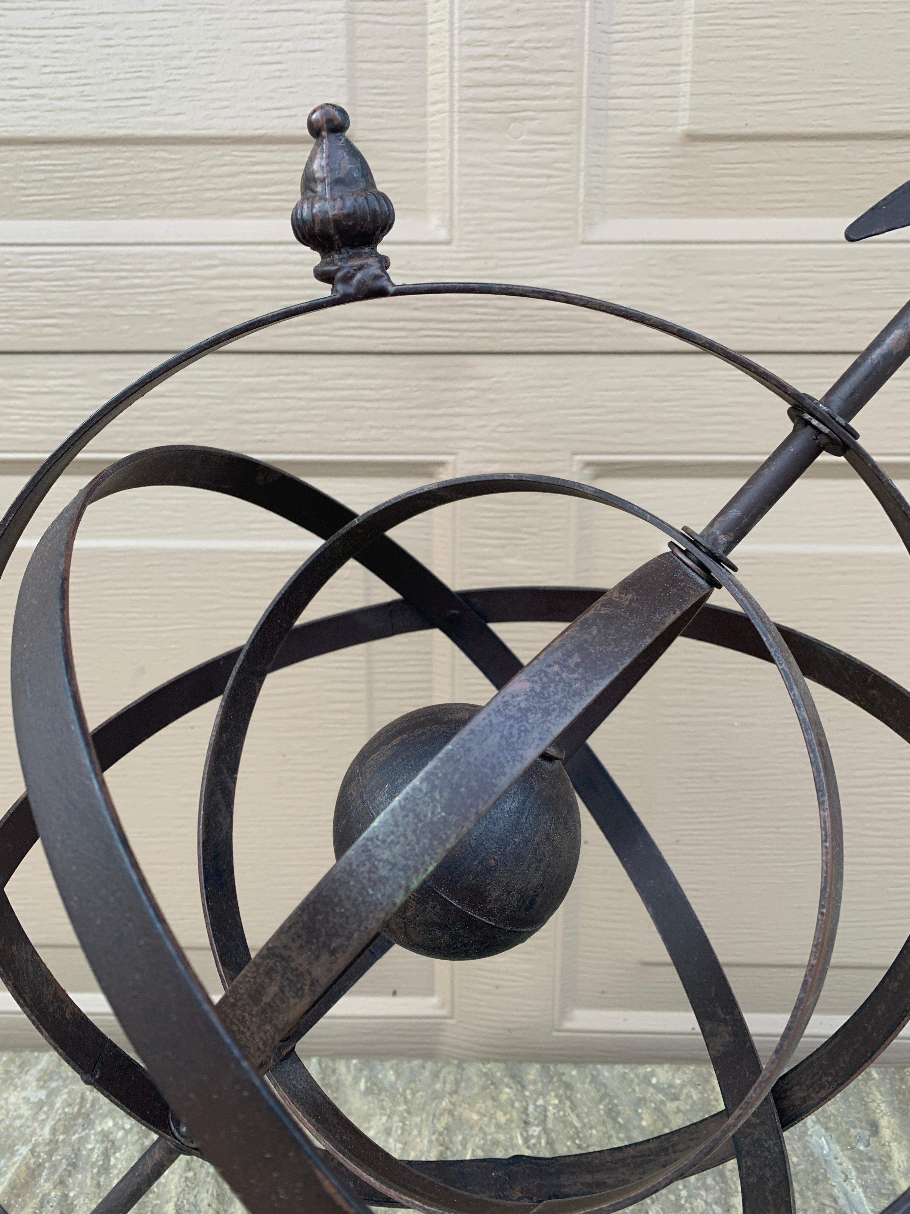 20th Century Vintage French Country Iron Garden Armillary Sundial For Sale