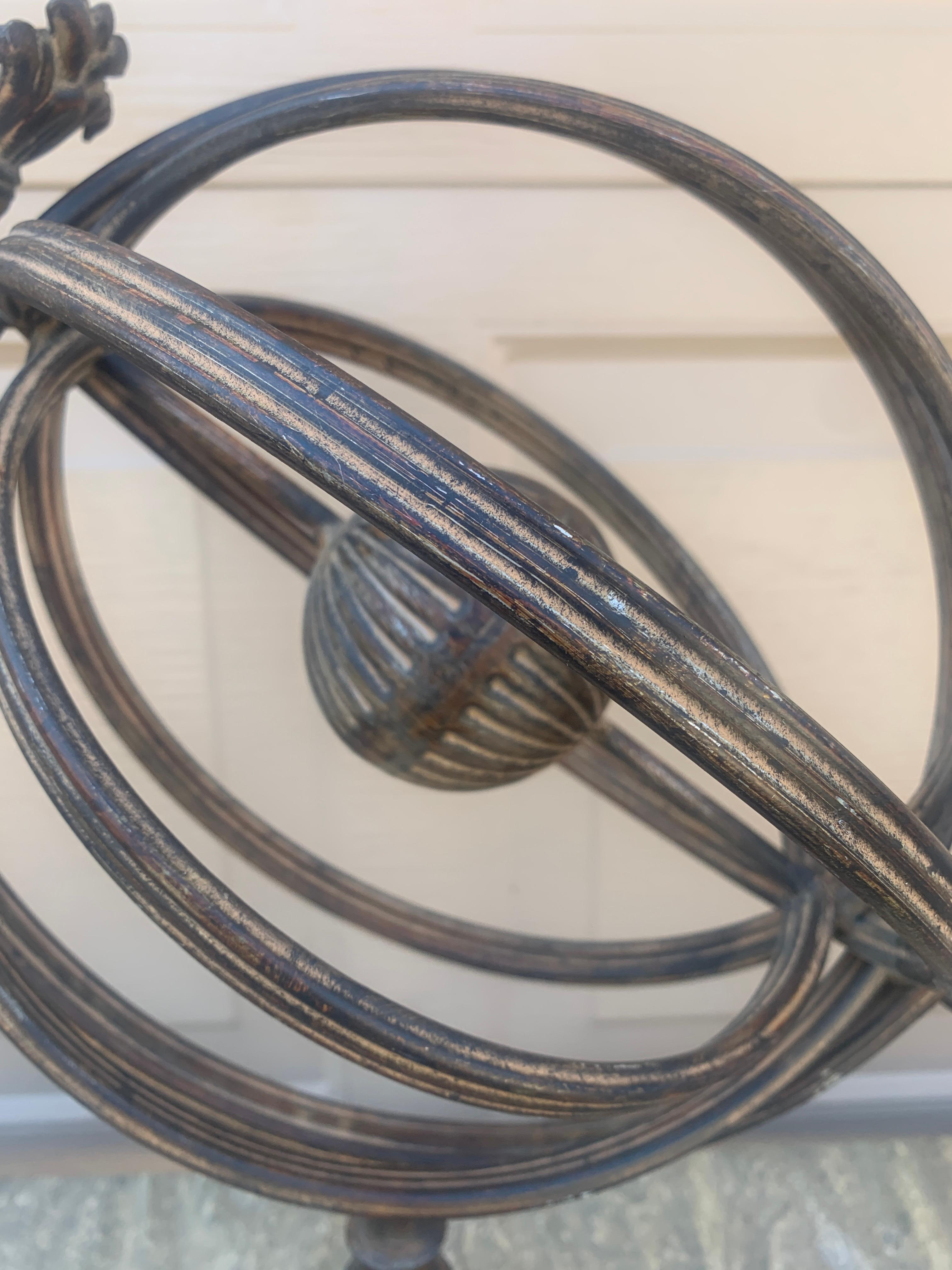 20th Century Vintage French Country Iron Garden Armillary Sundial For Sale