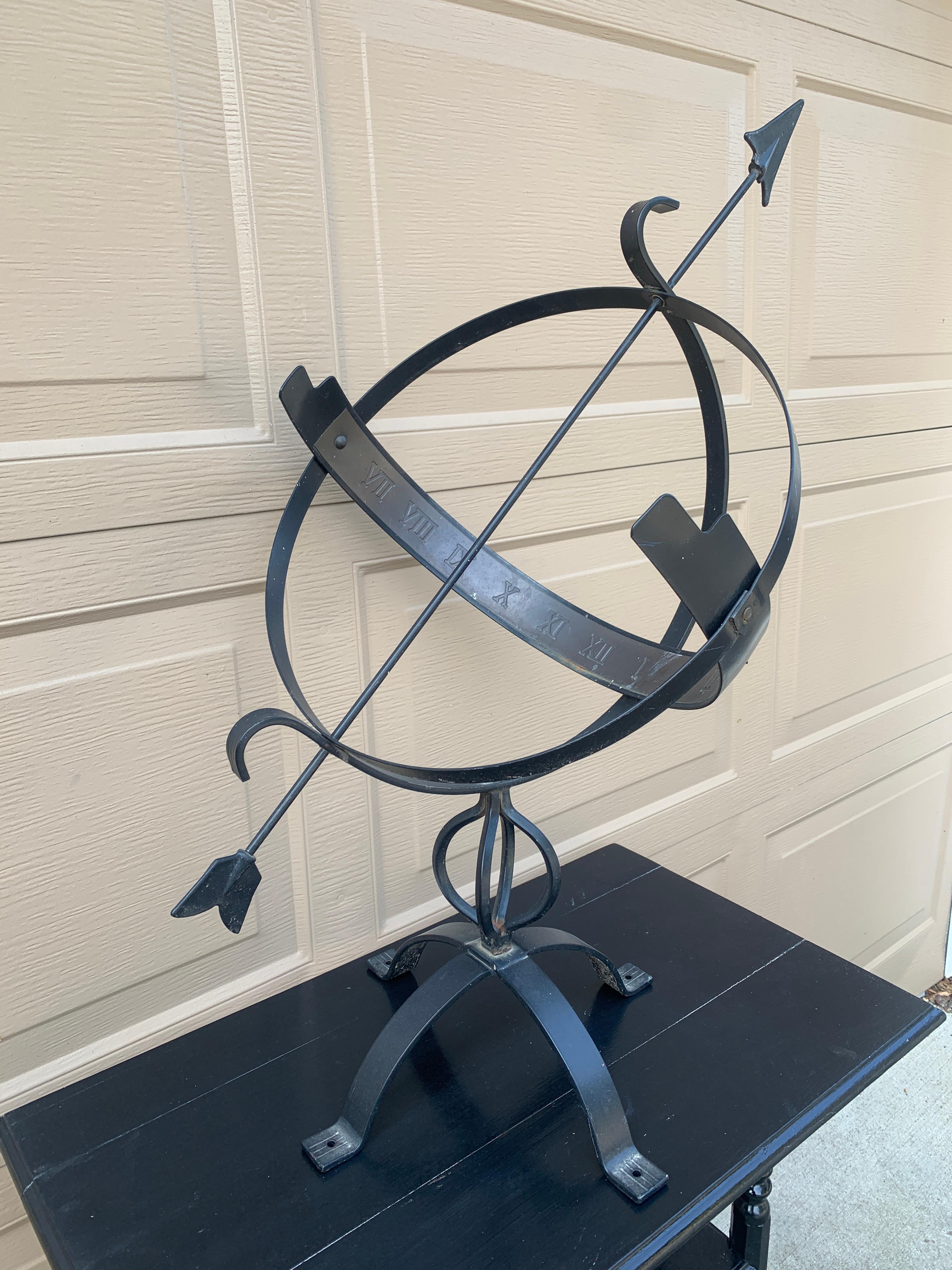 XX secolo Vintage French Country Iron Garden Armillary Sundial in vendita