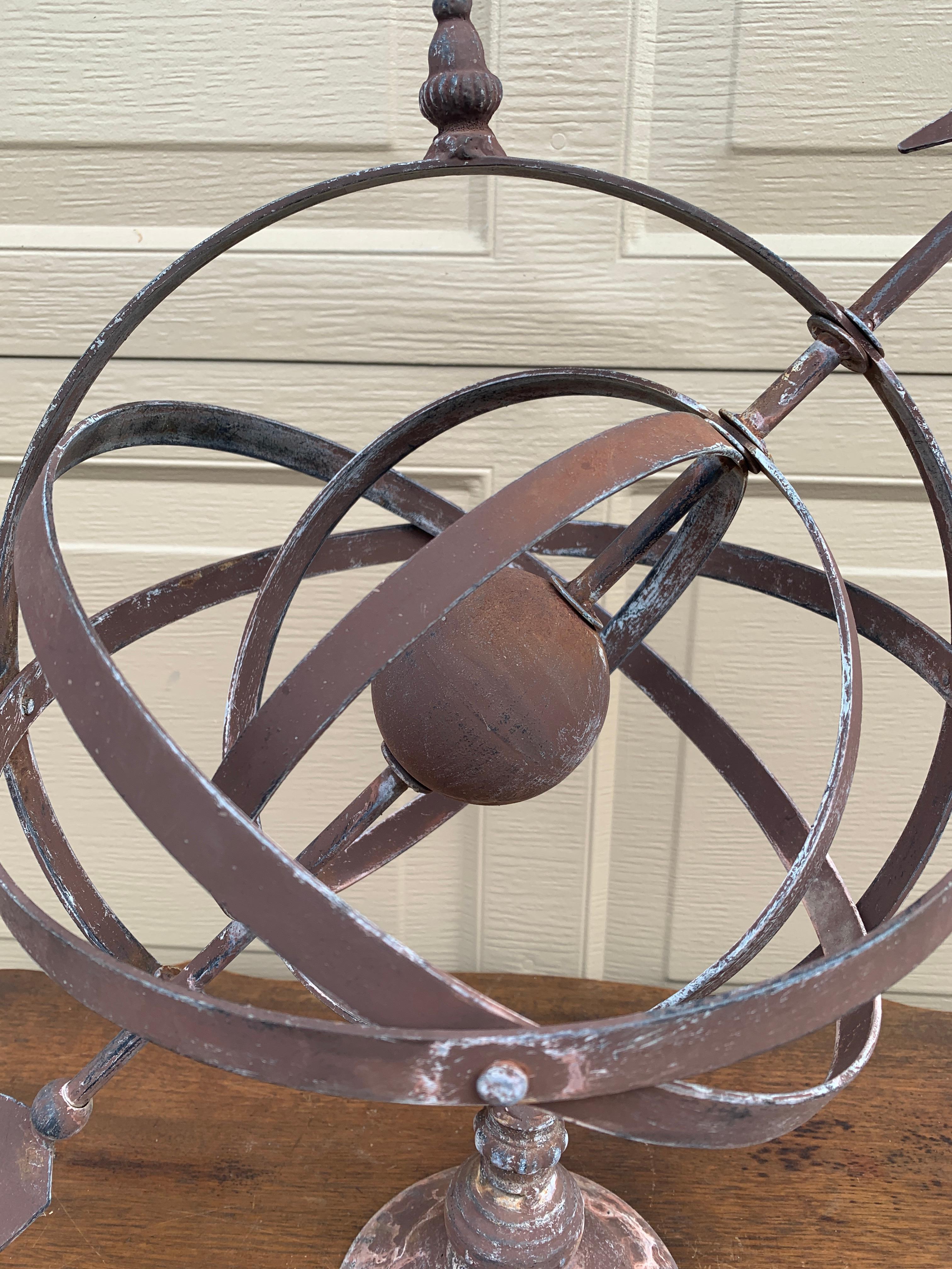 Vintage French Country Iron Garden Armillary Sundial For Sale 1