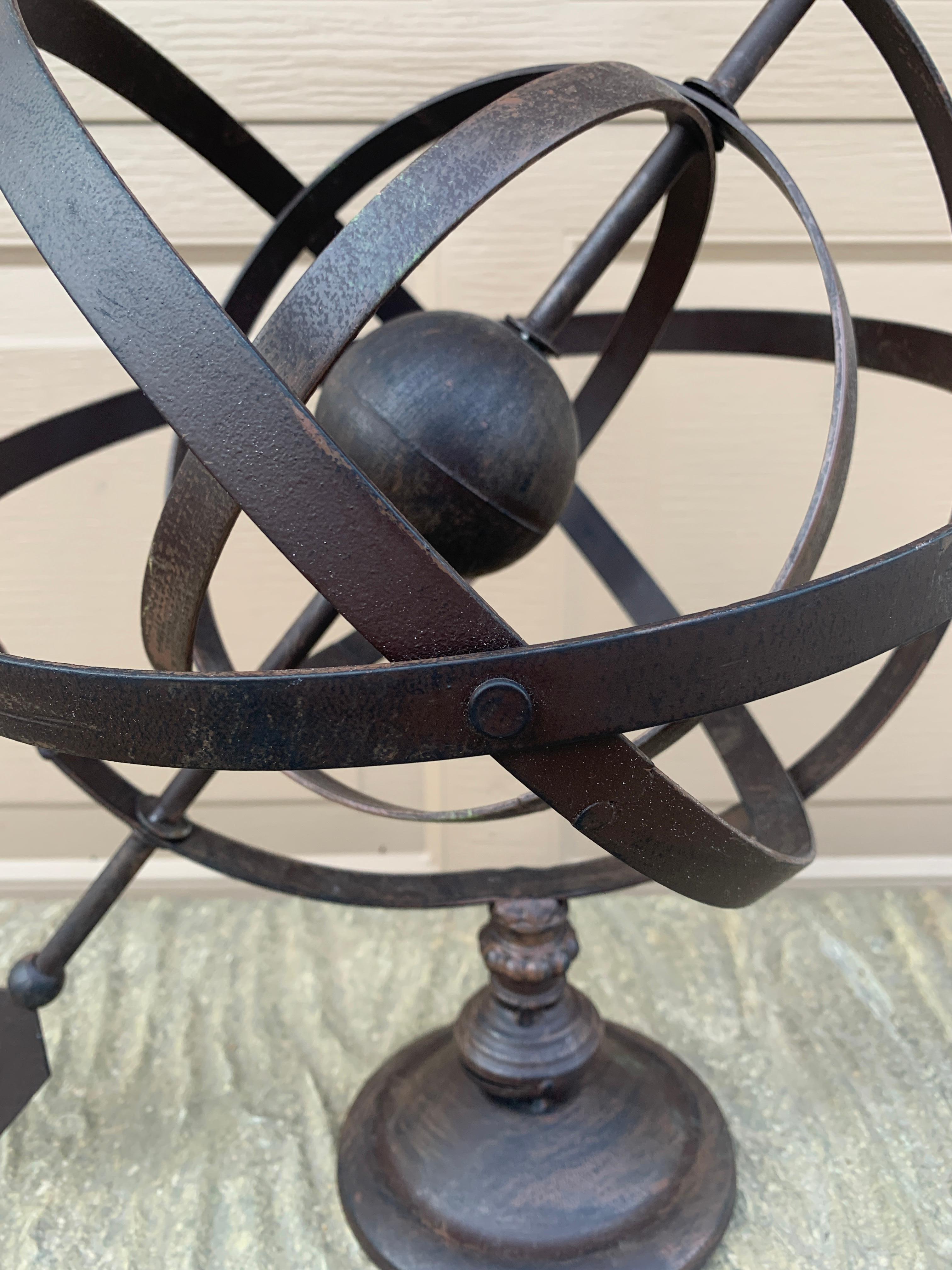 Vintage French Country Iron Garden Armillary Sundial For Sale 1