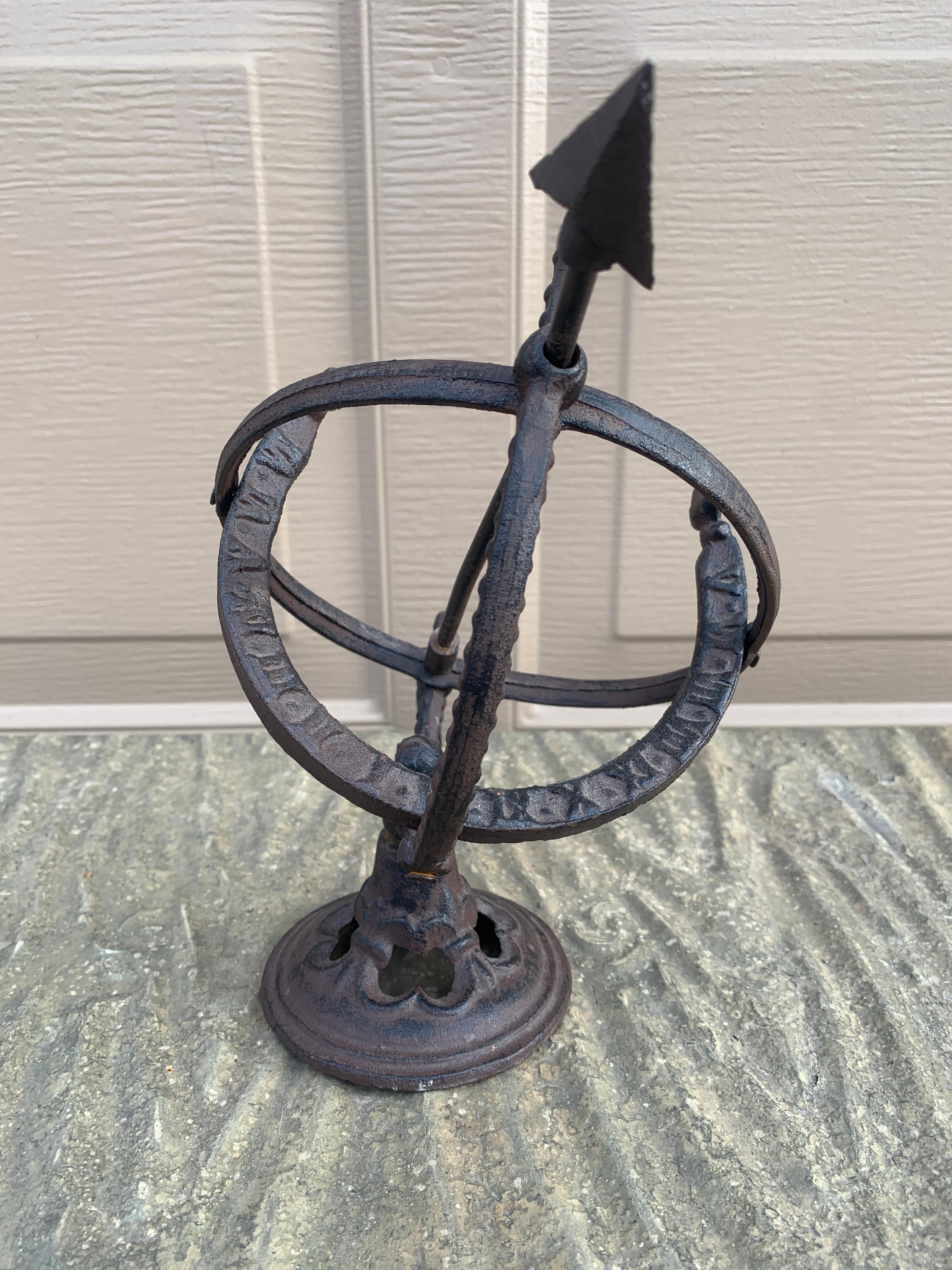 Vintage French Country Iron Garden Armillary Sundial For Sale 2