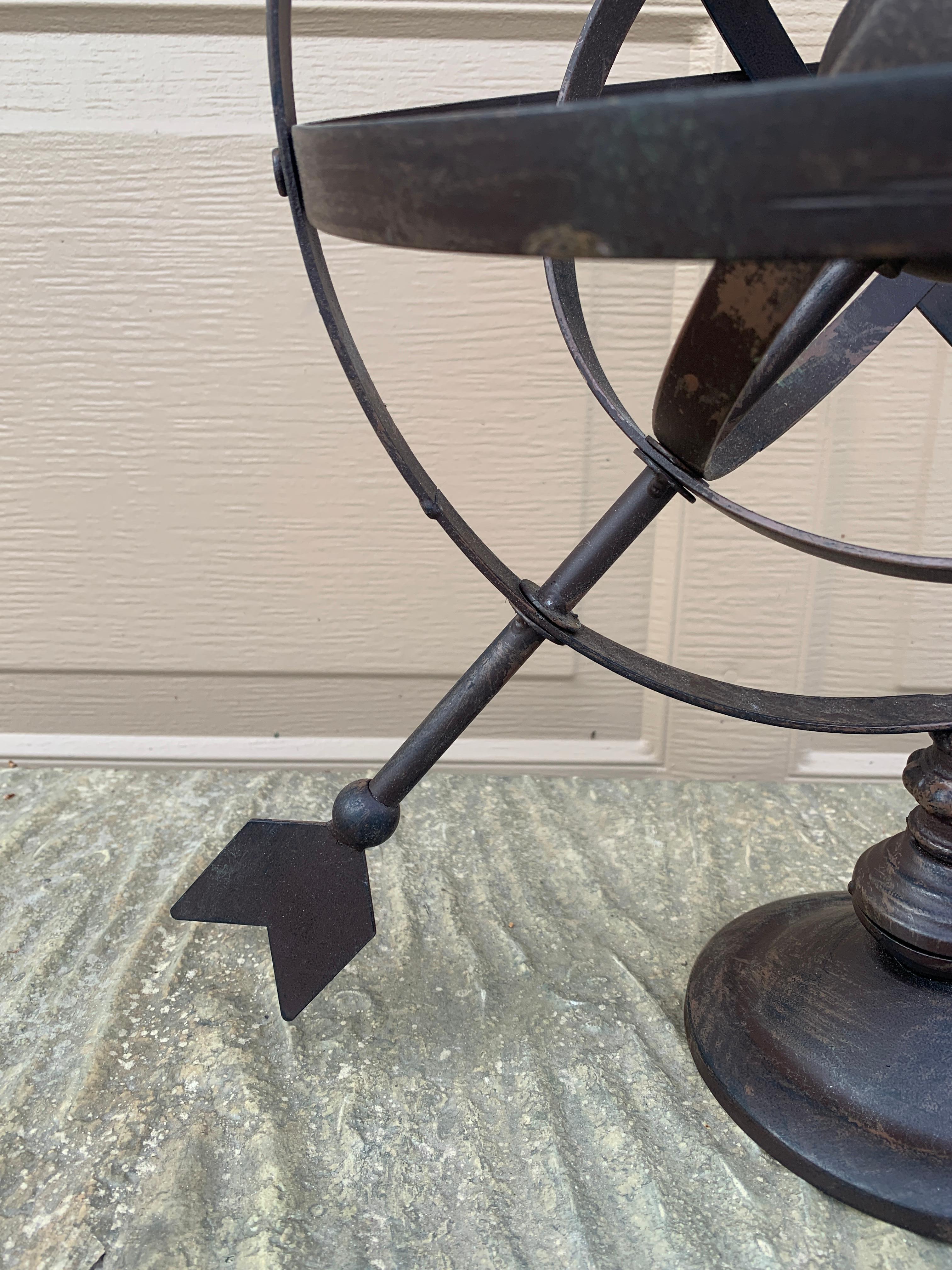 Vintage French Country Iron Garden Armillary Sundial For Sale 2