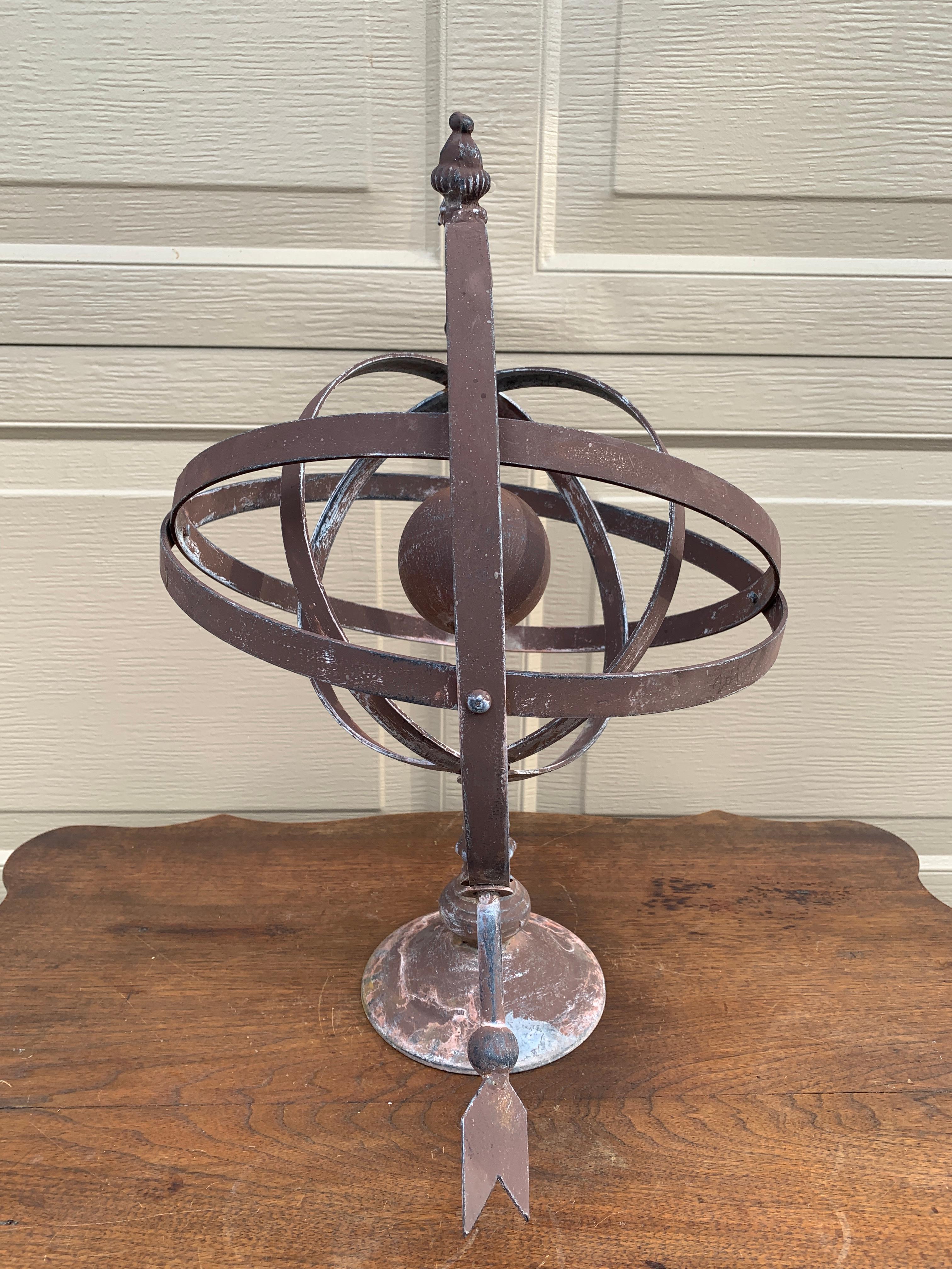 Vintage French Country Iron Garden Armillary Sundial For Sale 3