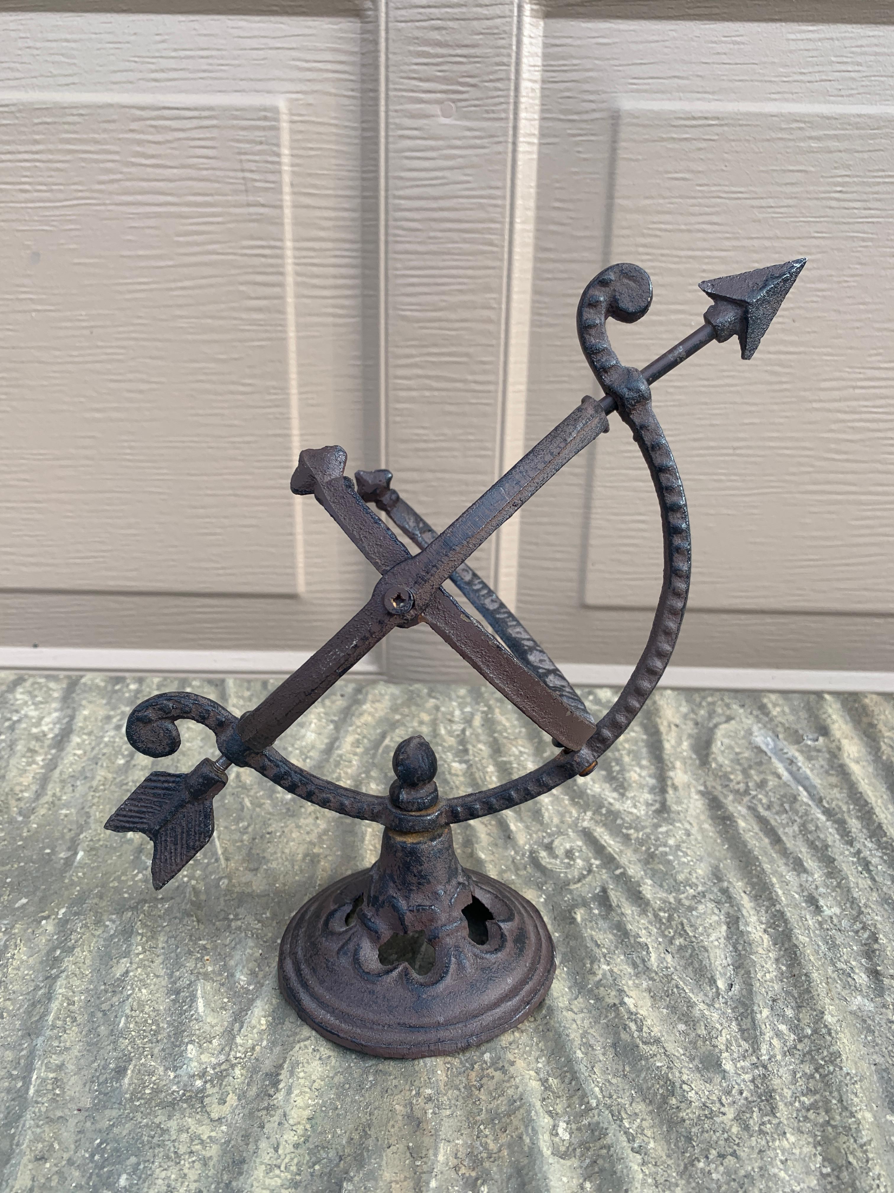Vintage French Country Iron Garden Armillary Sundial For Sale 3