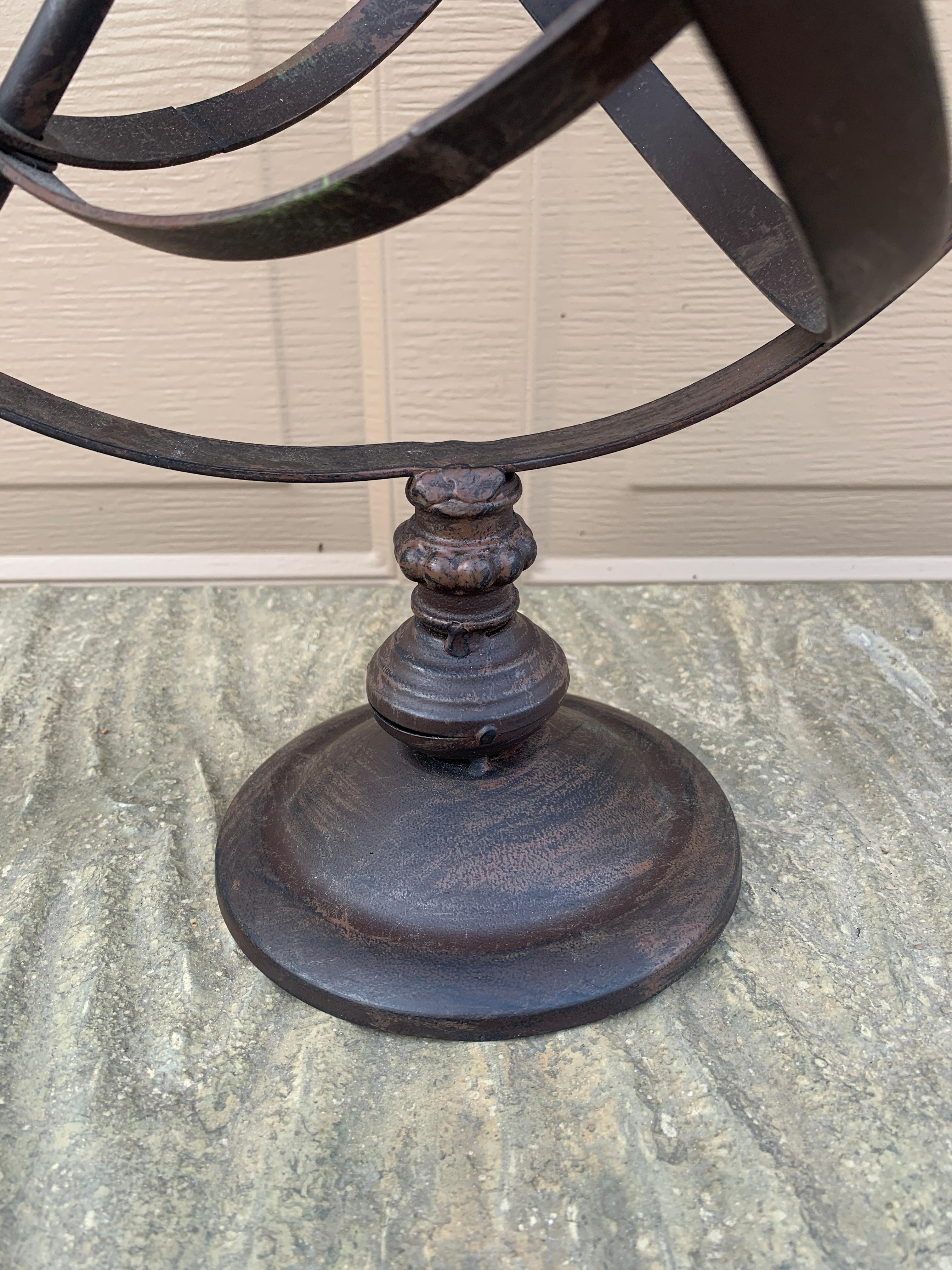 Vintage French Country Iron Garden Armillary Sundial For Sale 3