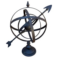 Vintage French Country Iron Garden Armillary Sundial- Outdoor Estate Decor