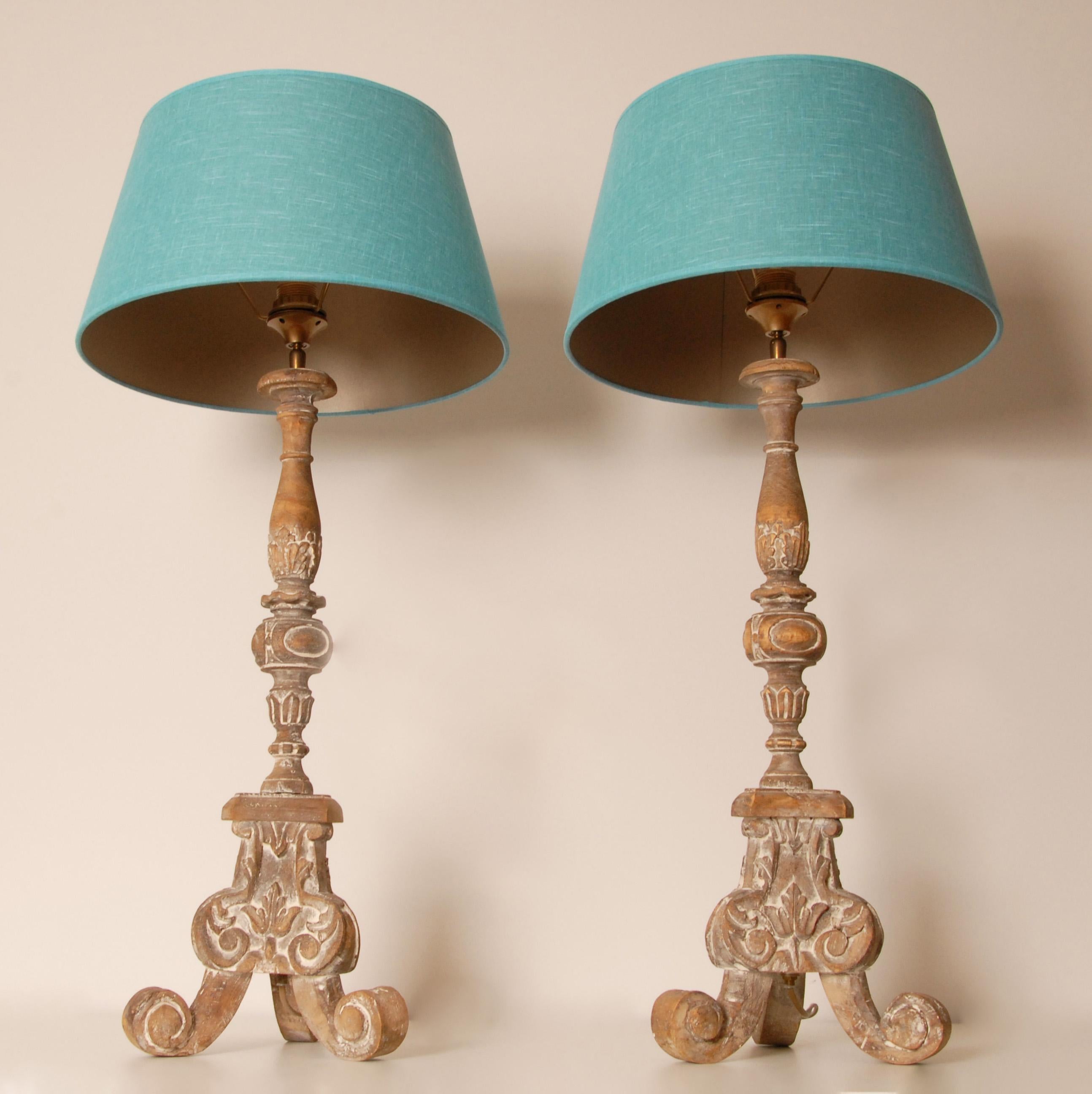 Paire d'abat-jour en lin turquoise Wood Wood Vintage en vente 3