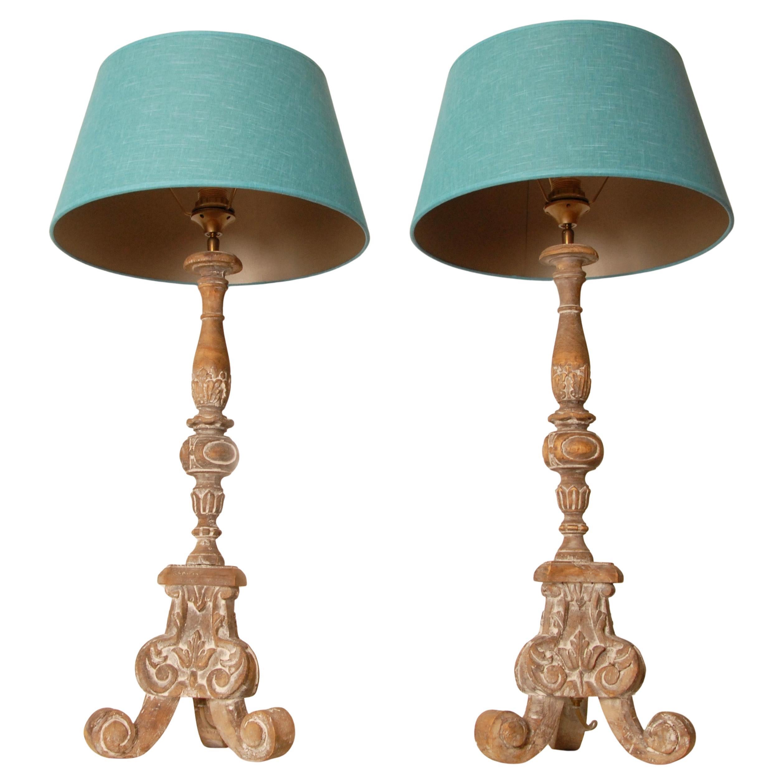 Paire d
abat-jour en lin turquoise Wood Wood Vintage en vente