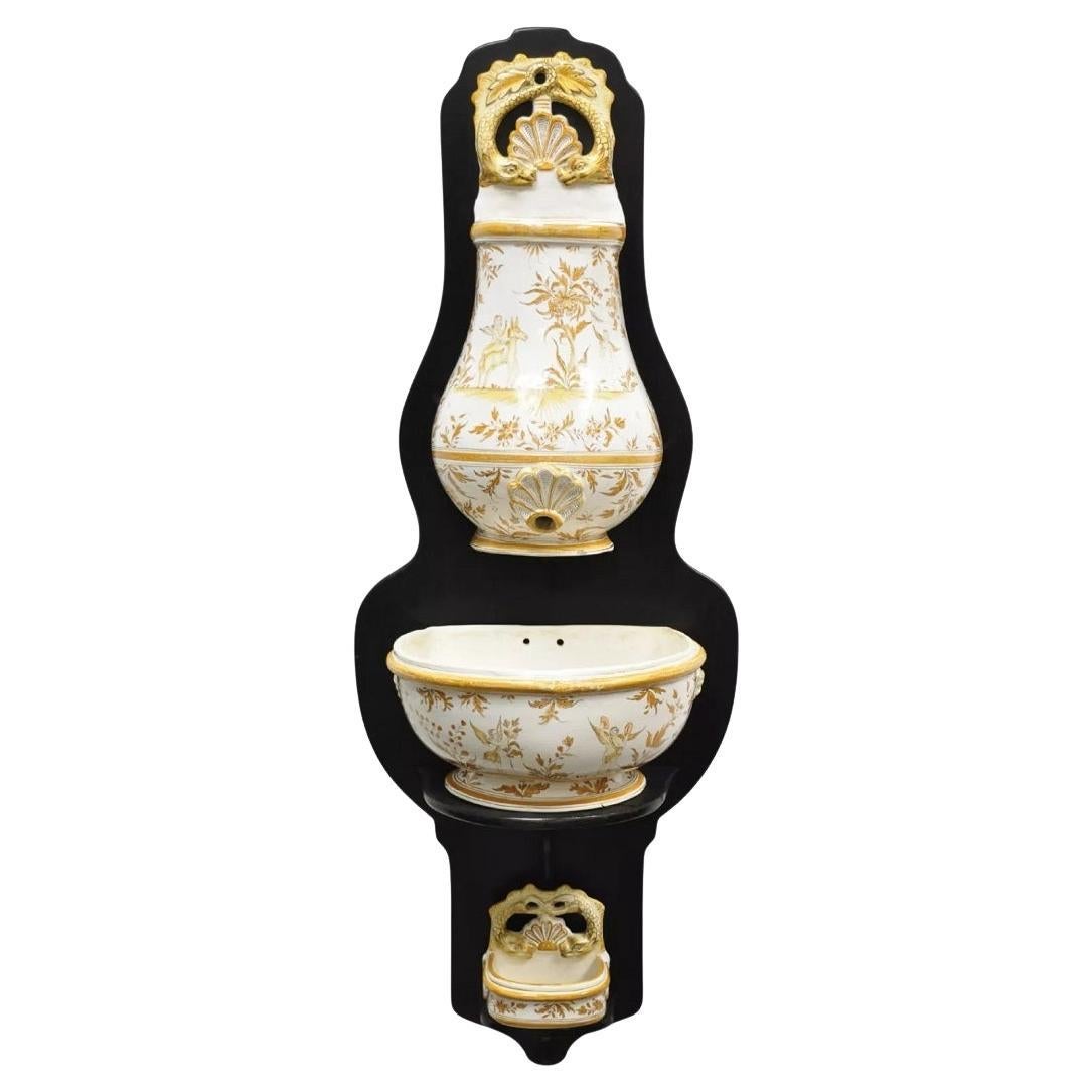 Französische Lavabo-Wäschenwaschbeckenkanne aus italienischem Porzellan im Landhausstil, Lavabo-Stil, bemalt im Angebot