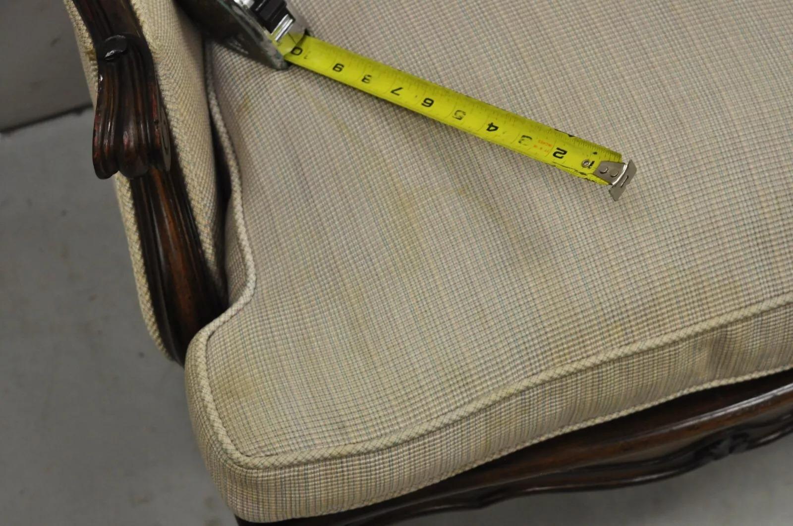 Vintage French Country Louis XV Style Carved Walnut Low Bergere Lounge Chair For Sale 6
