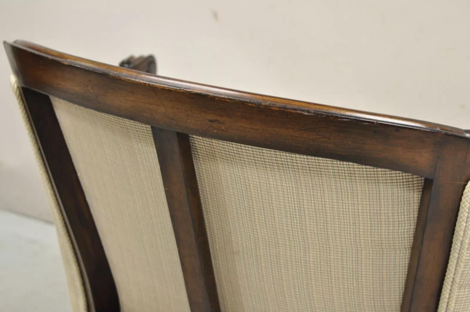 Vintage French Country Louis XV Style Carved Walnut Low Bergere Lounge Chair For Sale 2