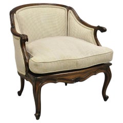 Vintage French Country Louis XV Style Carved Walnut Low Bergere Lounge Chair