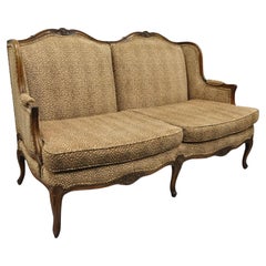 Retro French Country Louis XV Style Carved Walnut Wingback Sofa Settee