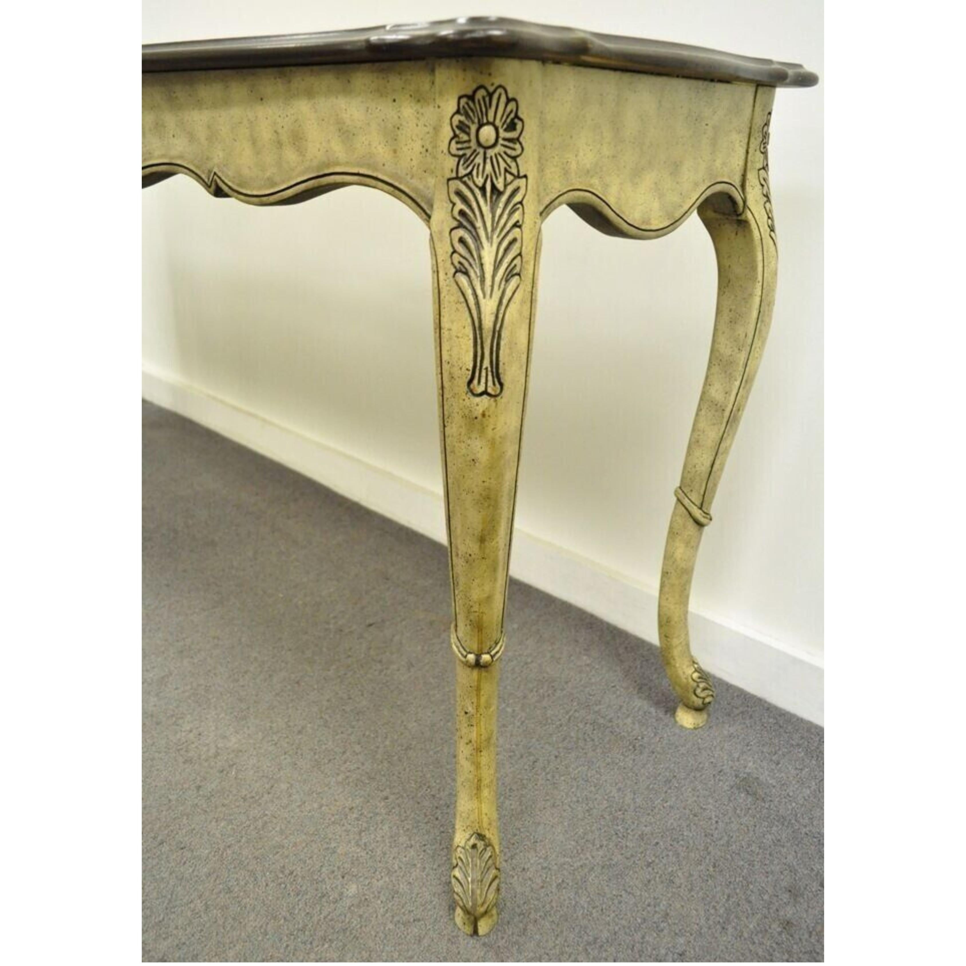 Wood Vintage French Country Louis XV Style Console Hall Table and Pair Stools Benches For Sale