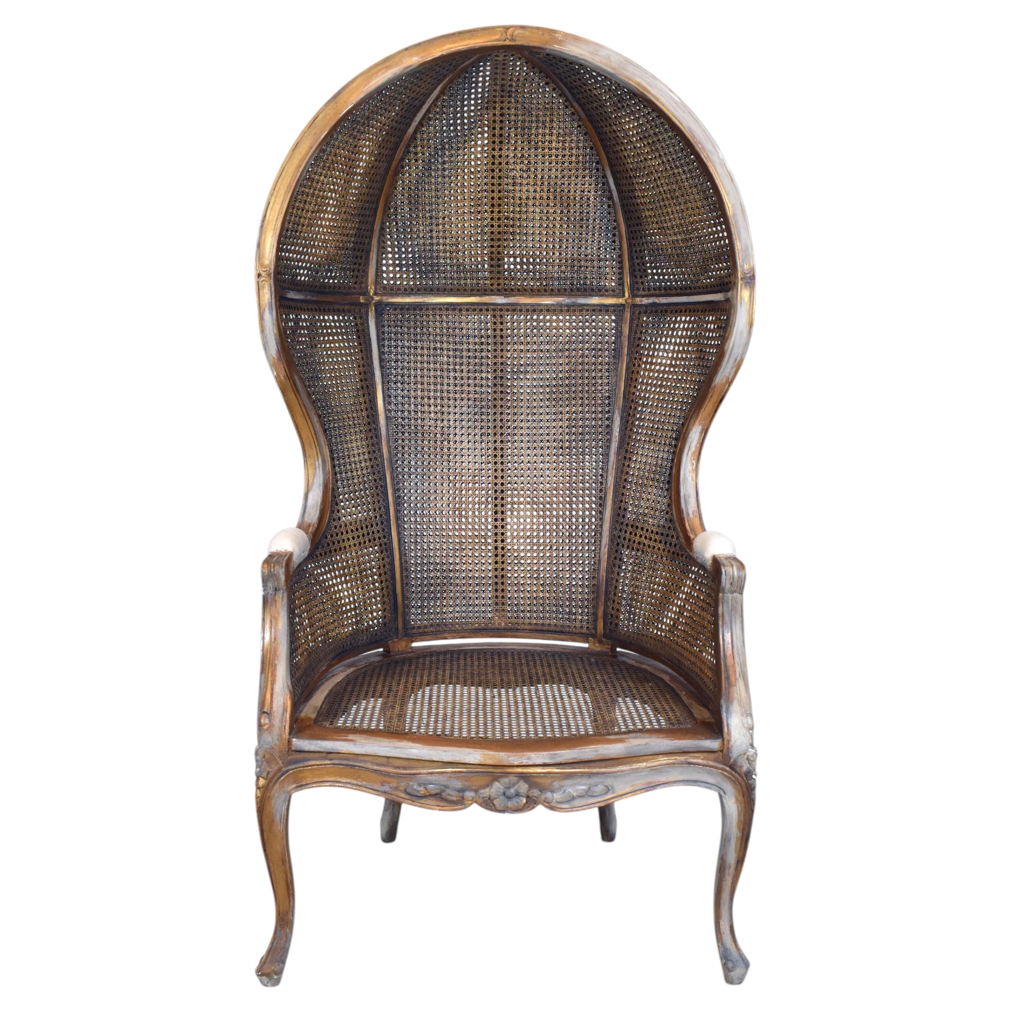 Vintage French Country Louis XV Style Double Cane Italian Canopy Porter Chair