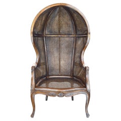 Vintage French Country Louis XV Style Double Cane Italian Canopy Porter Chair