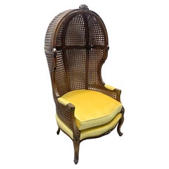 Vintage French Country Louis XV Style Double Cane Italian Canopy Porter Chair