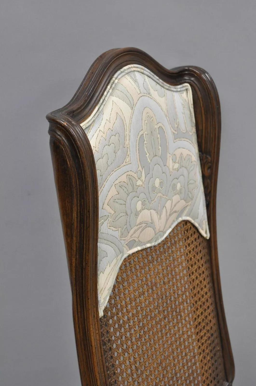 Unknown Vintage French Country Louis XV Style High Cane Back Carved Walnut Side Chair For Sale