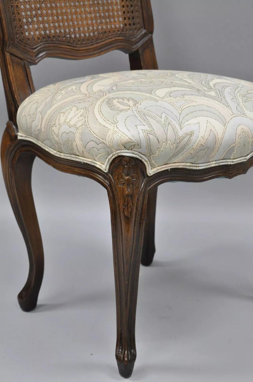 Vintage French Country Louis XV Style High Cane Back Carved Walnut Side Chair In Good Condition For Sale In Philadelphia, PA