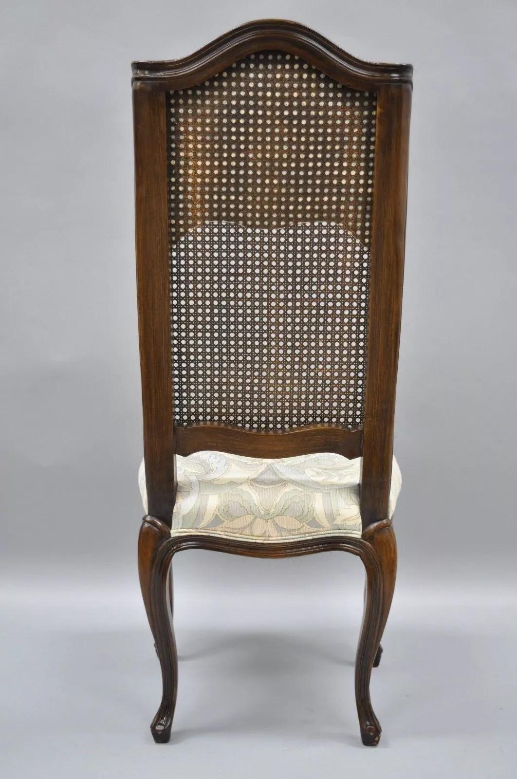 Vintage French Country Louis XV Style High Cane Back Carved Walnut Side Chair For Sale 2