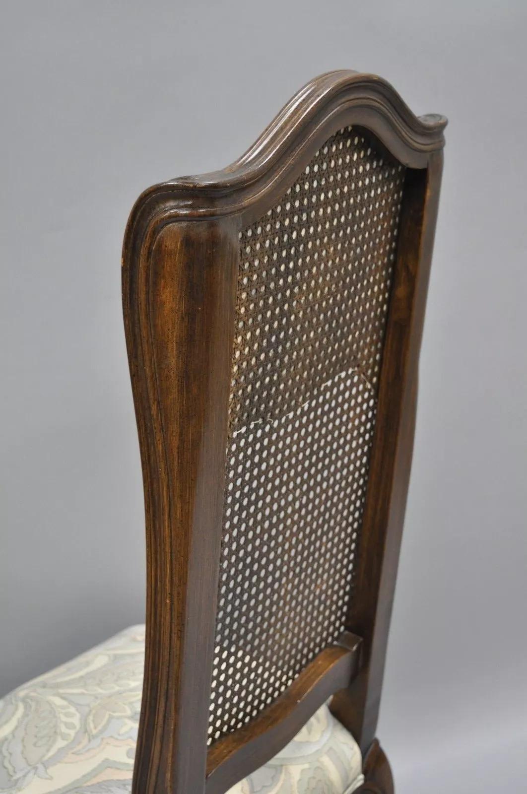 Vintage French Country Louis XV Style High Cane Back Carved Walnut Side Chair For Sale 3