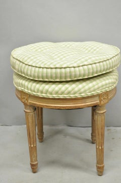 Vintage French Country Louis XVI Style Round Seat Carved Vanity Stool Chair