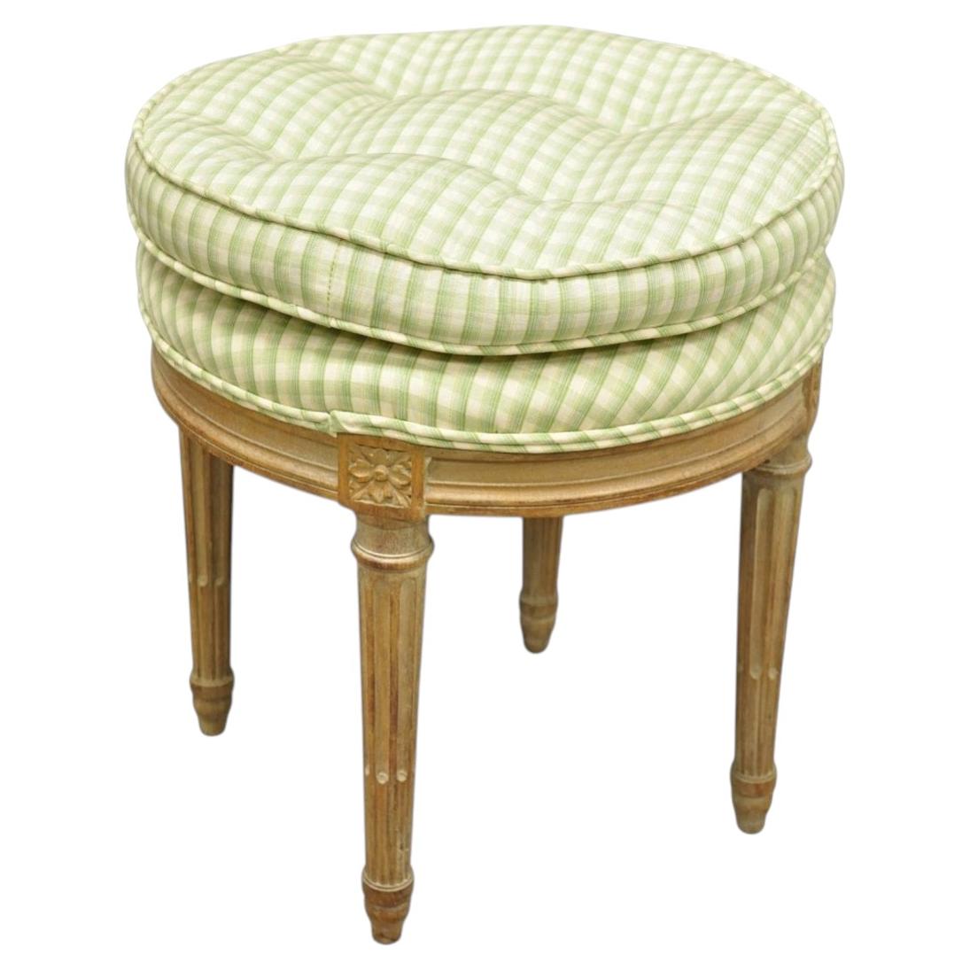 Vintage French Country Louis XVI Style Round Seat Carved Vanity Stool Chair
