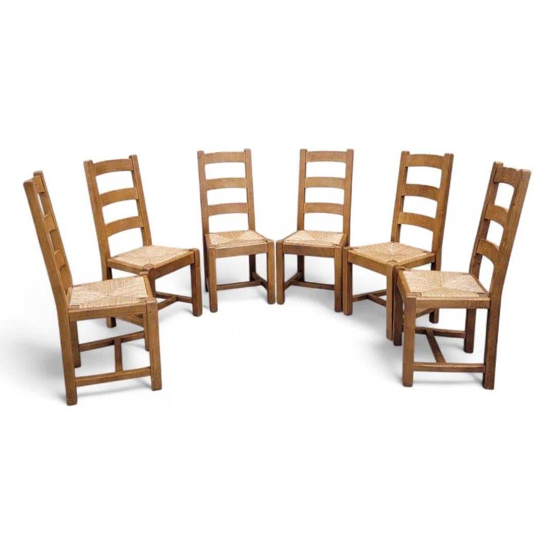 Vintage French Country Oak Extension Dining Table With 8 Ladder Back Chairs For Sale 3