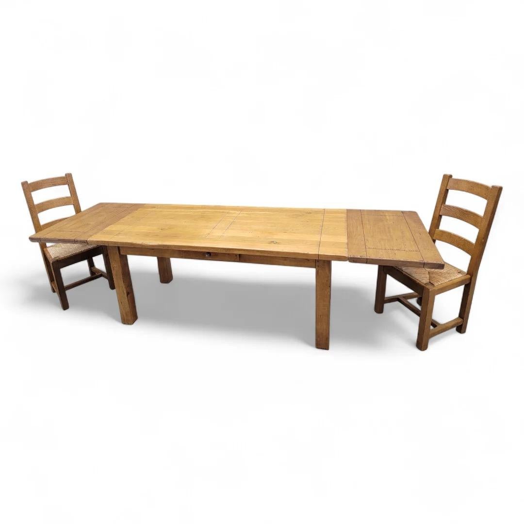Vintage French Country Oak Extension Dining Table With 8 Ladder Back Chairs For Sale 4