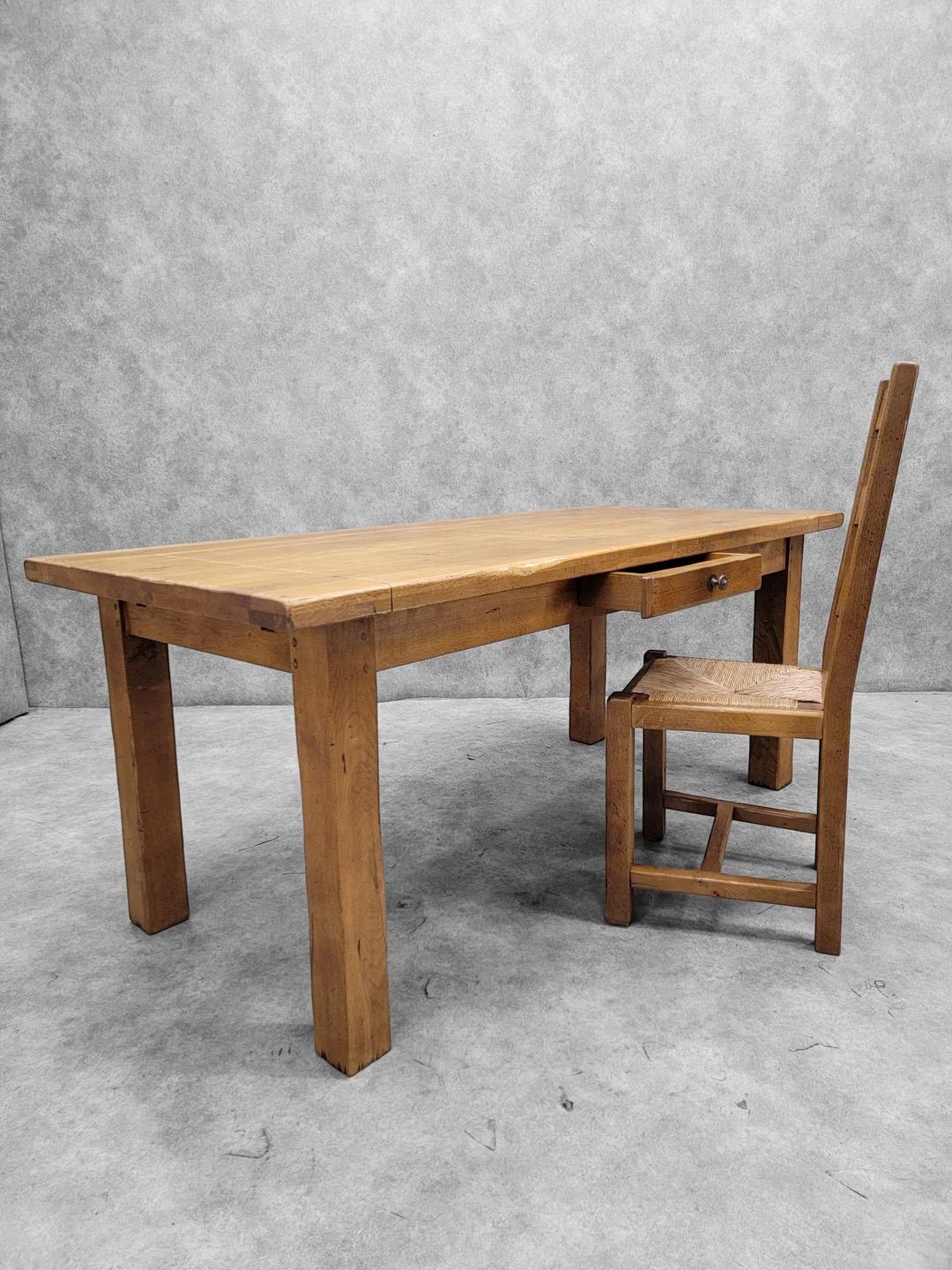 Vintage French Country Oak Extension Dining Table With 8 Ladder Back Chairs For Sale 5