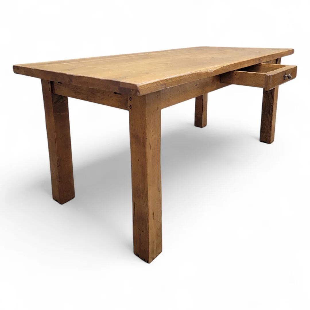 Vintage French Country Oak Extension Dining Table With 8 Ladder Back Chairs For Sale 6