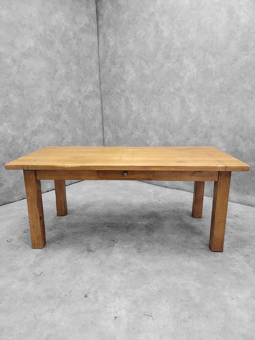 Vintage French Country Oak Extension Dining Table With 8 Ladder Back Chairs For Sale 7