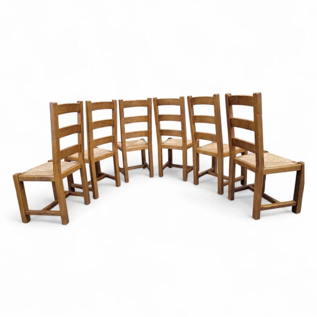 Rush Vintage French Country Oak Extension Dining Table With 8 Ladder Back Chairs For Sale