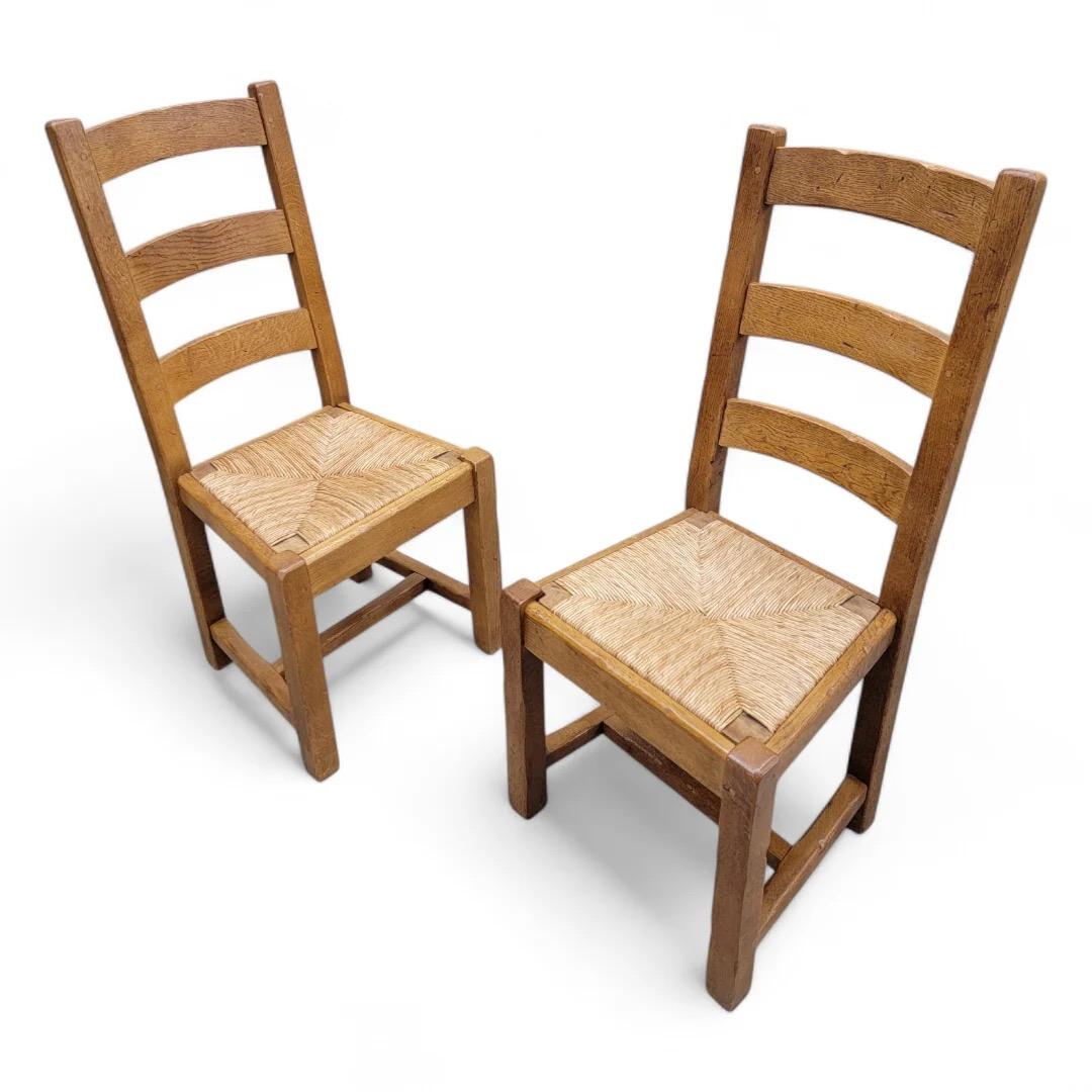 Vintage French Country Oak Extension Dining Table With 8 Ladder Back Chairs For Sale 1