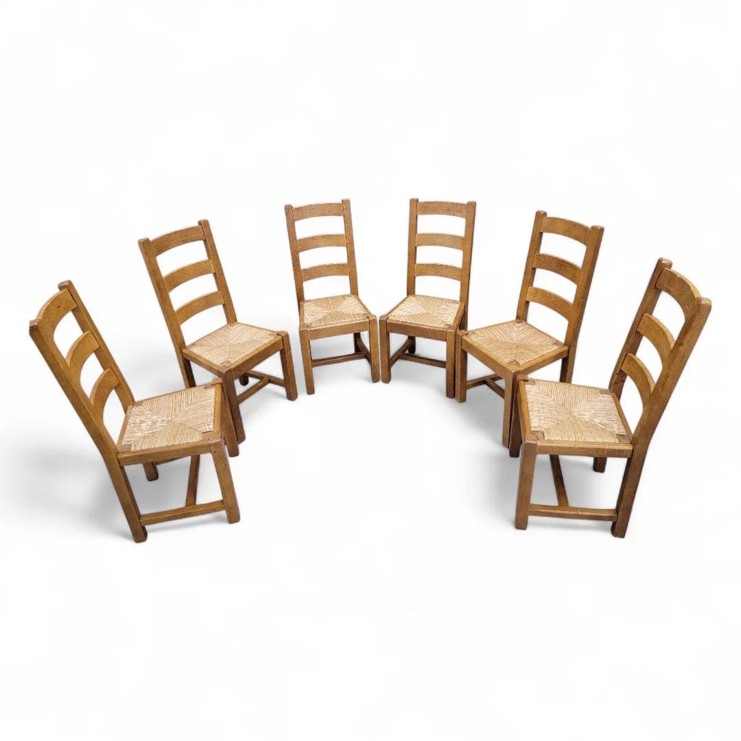 Vintage French Country Oak Extension Dining Table With 8 Ladder Back Chairs For Sale 2